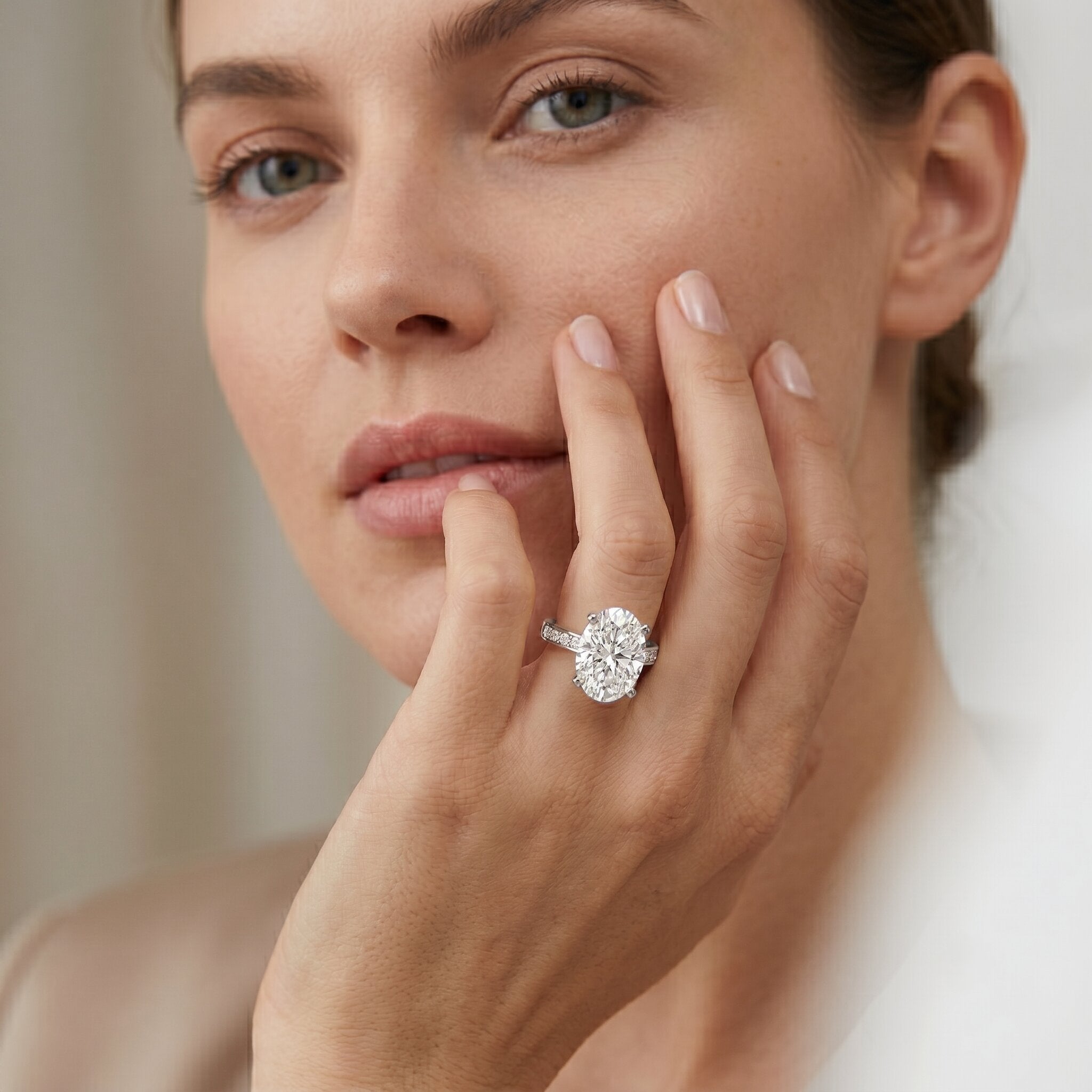 Oval Cut 5 Carat Lab Grown Diamond Big Engagement Ring with IGI Certificate Lab - ( E-VS1 ) - Rosec Jewels