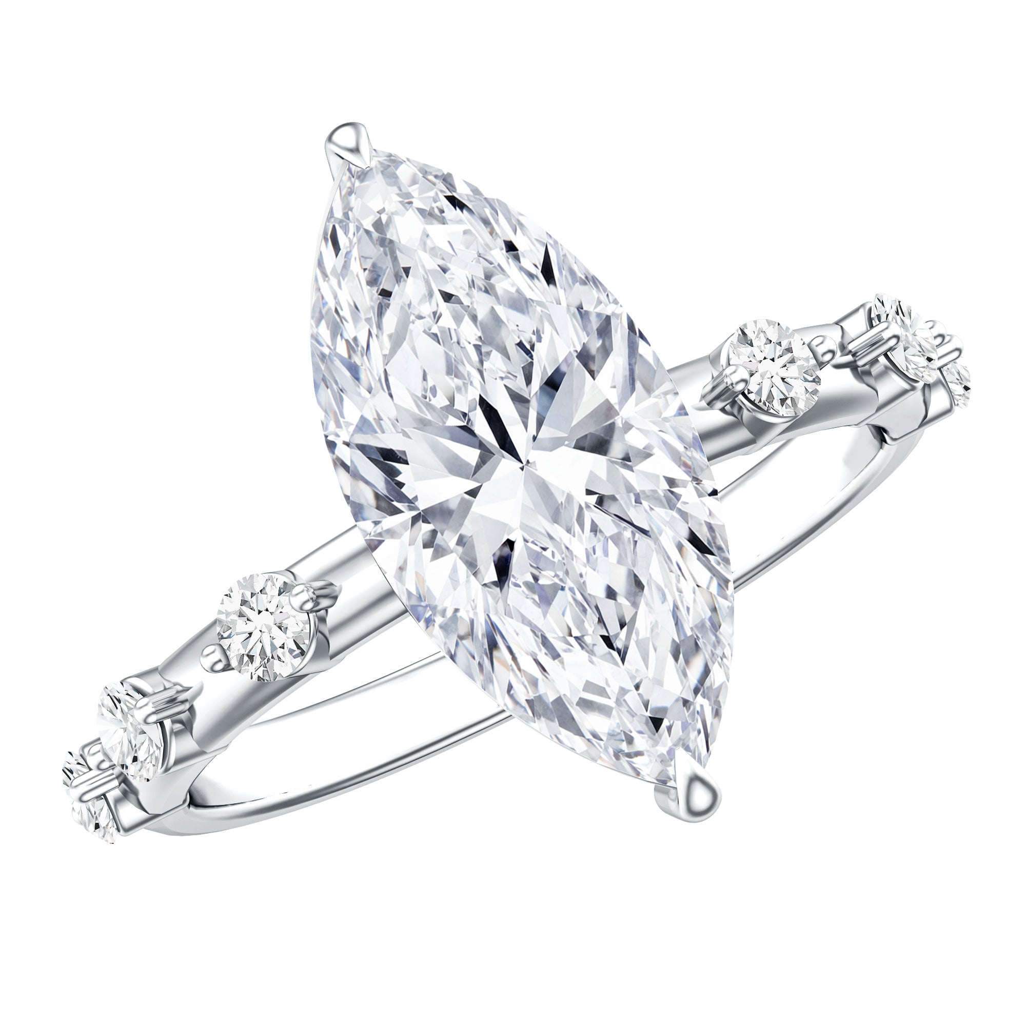 IGI Certified Lab Grown Diamond 3 Carat Marquise Engagement Ring with Spaced Accent Lab - ( E-VS1 ) - Rosec Jewels