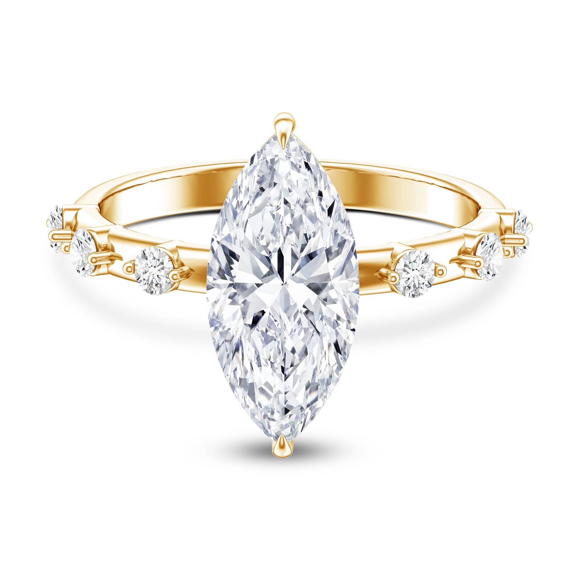 IGI Certified Lab Grown Diamond 3 Carat Marquise Engagement Ring with Spaced Accent Lab - ( E-VS1 ) - Rosec Jewels