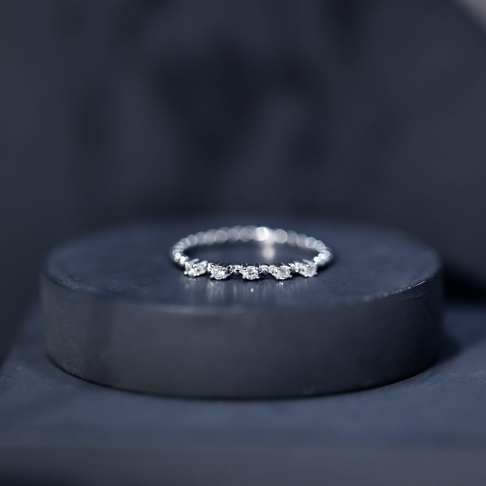 Minimalist Lab Grown Diamond Stacking Ring with Beaded Detail Lab - ( EF-VS ) - Rosec Jewels