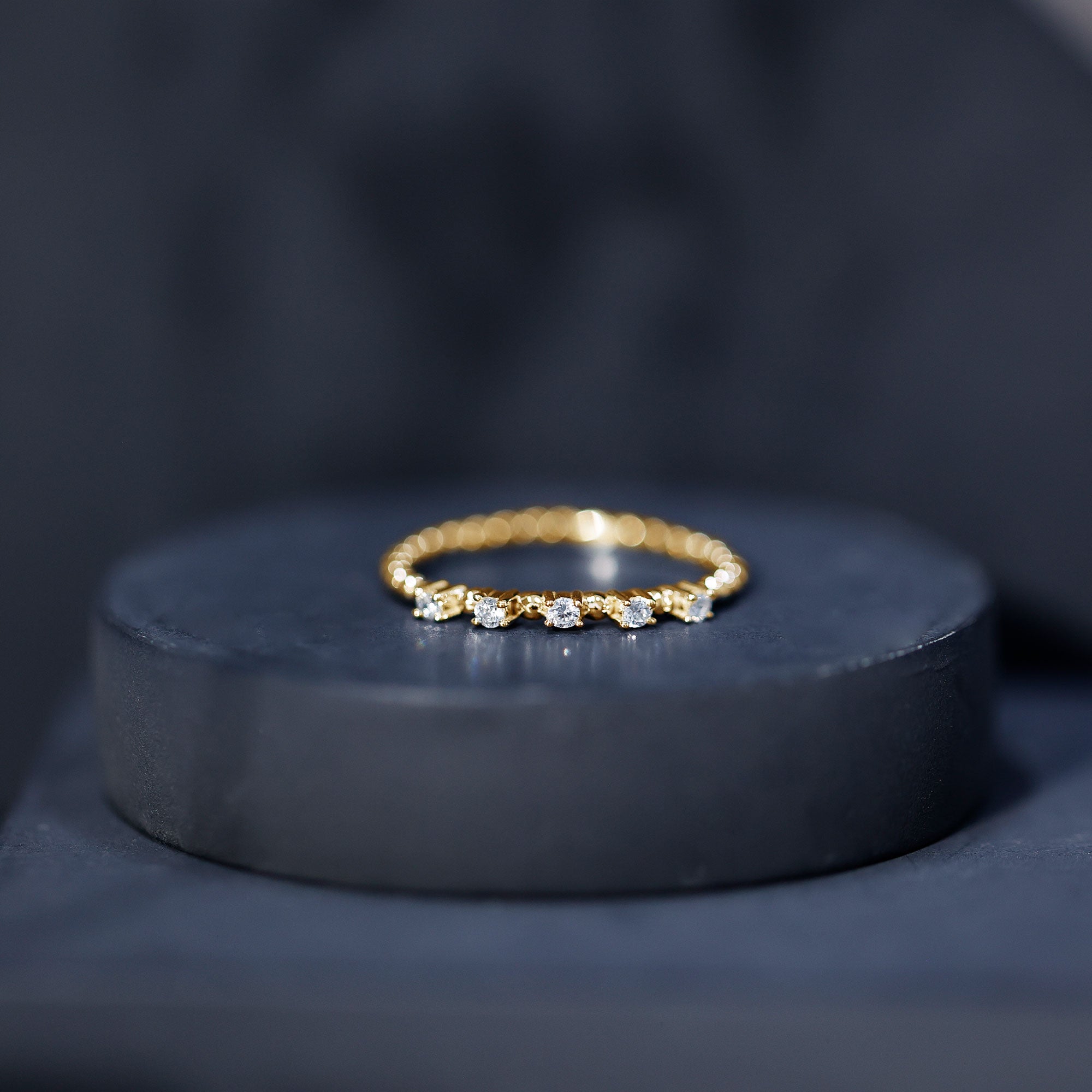 Minimalist Lab Grown Diamond Stacking Ring with Beaded Detail Lab - ( EF-VS ) - Rosec Jewels
