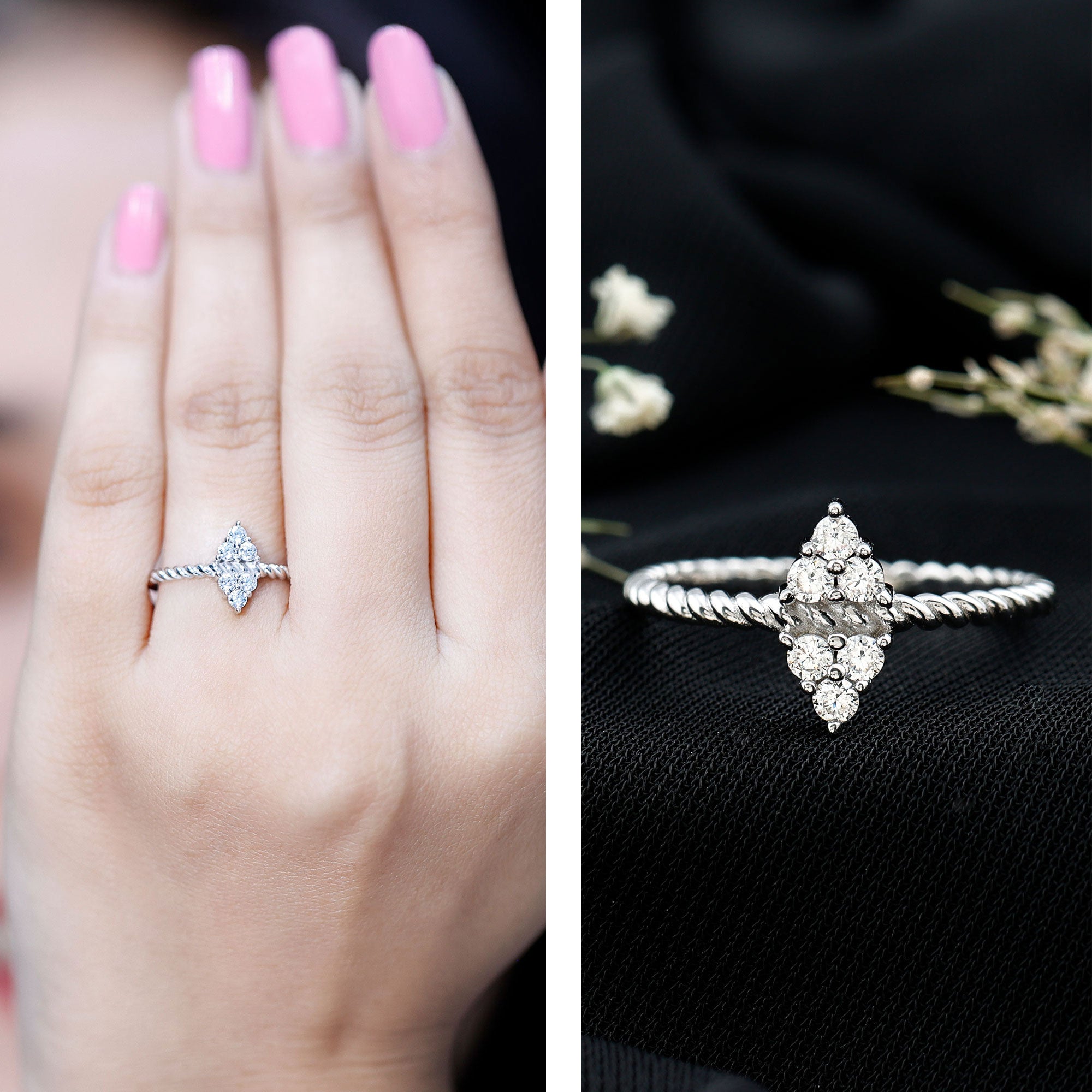 Twin Triangle Lab Grown Diamond Engagement Ring with Twisted Band Lab - ( EF-VS ) - Rosec Jewels