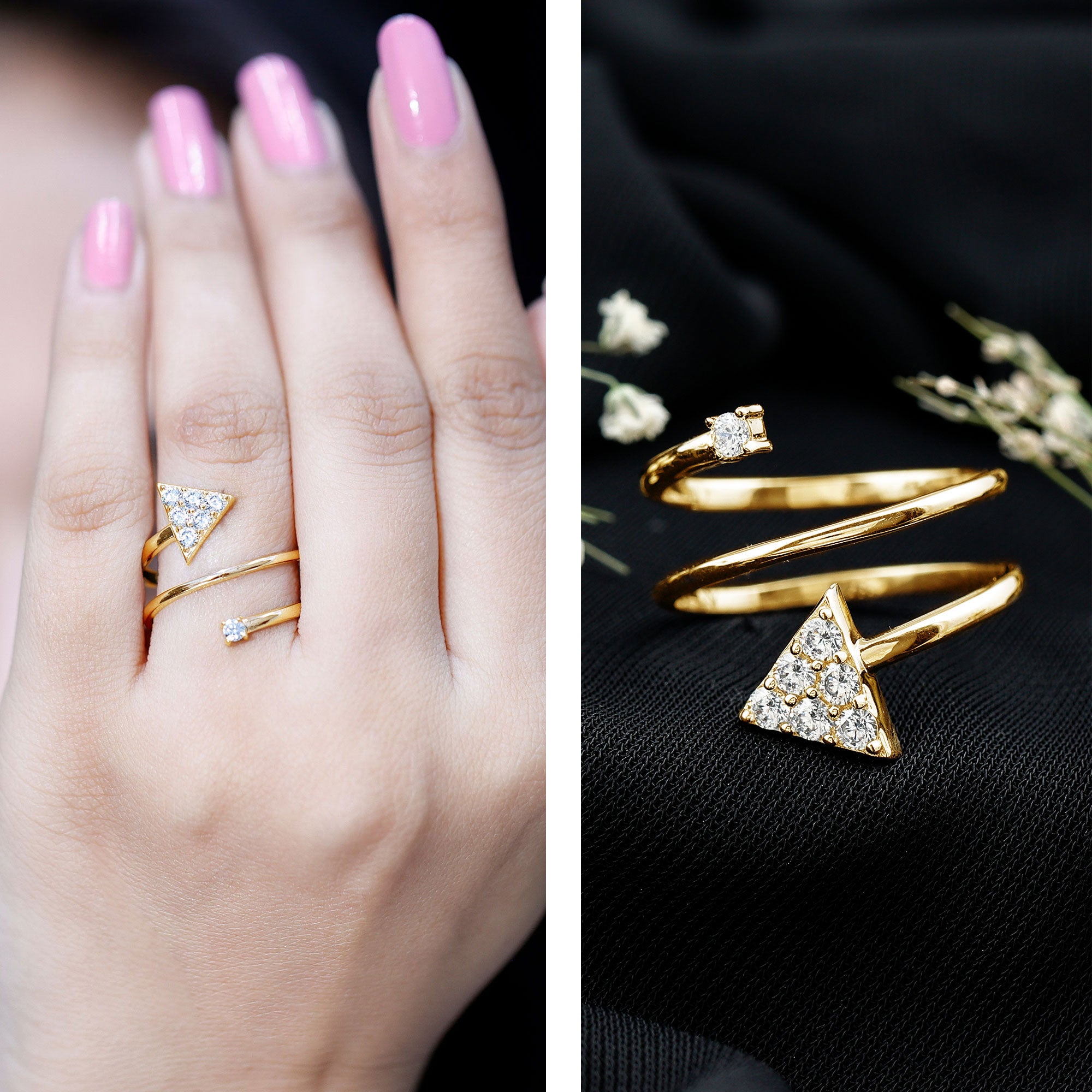 Arrow Shape Spiral Lab Created Diamond Wrap Ring with Certificate Lab - ( EF-VS ) - Rosec Jewels