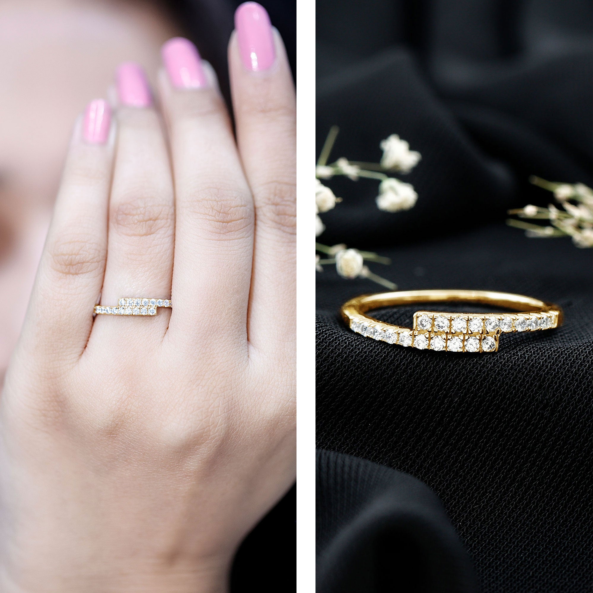 Lab Grown Diamond Half Eternity Stackable Ring in Bypass Style Lab - ( EF-VS ) - Rosec Jewels