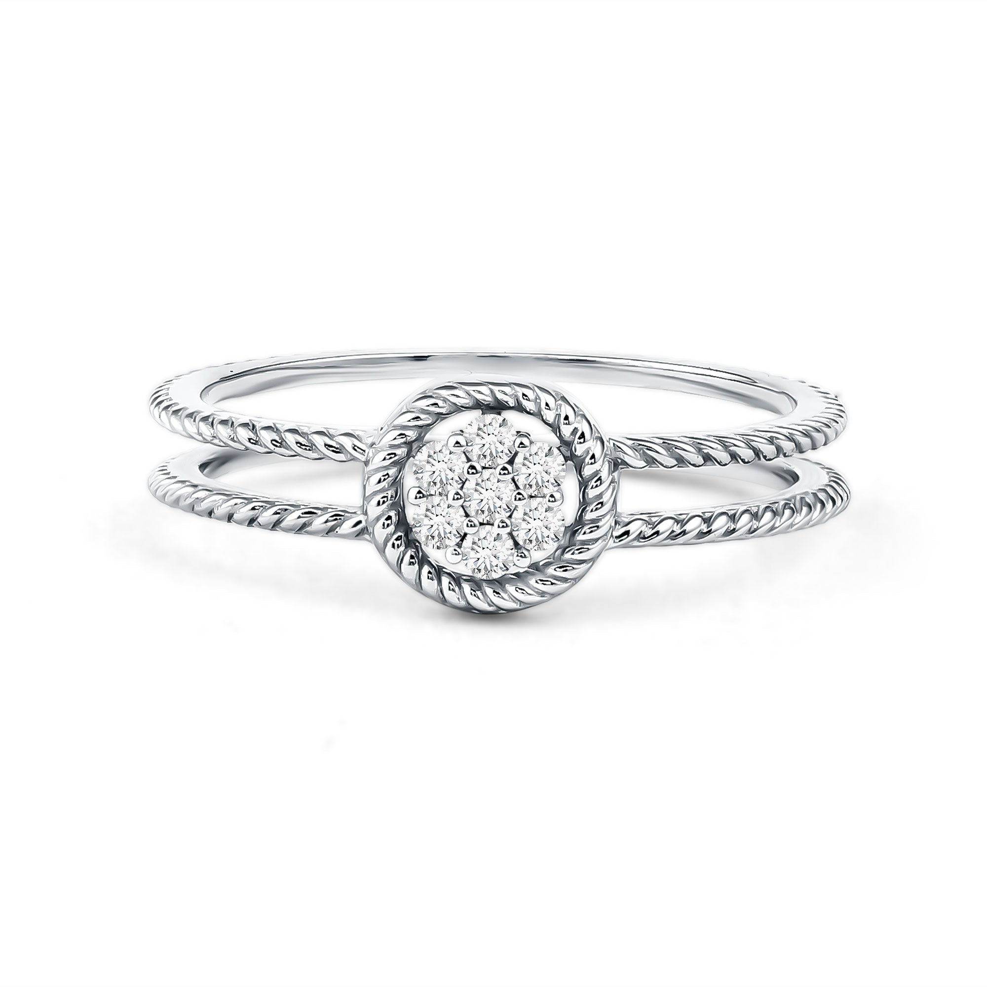 Certified Lab Grown Diamond Flower Promise Ring with Double Band Shank Lab - ( EF-VS ) - Rosec Jewels