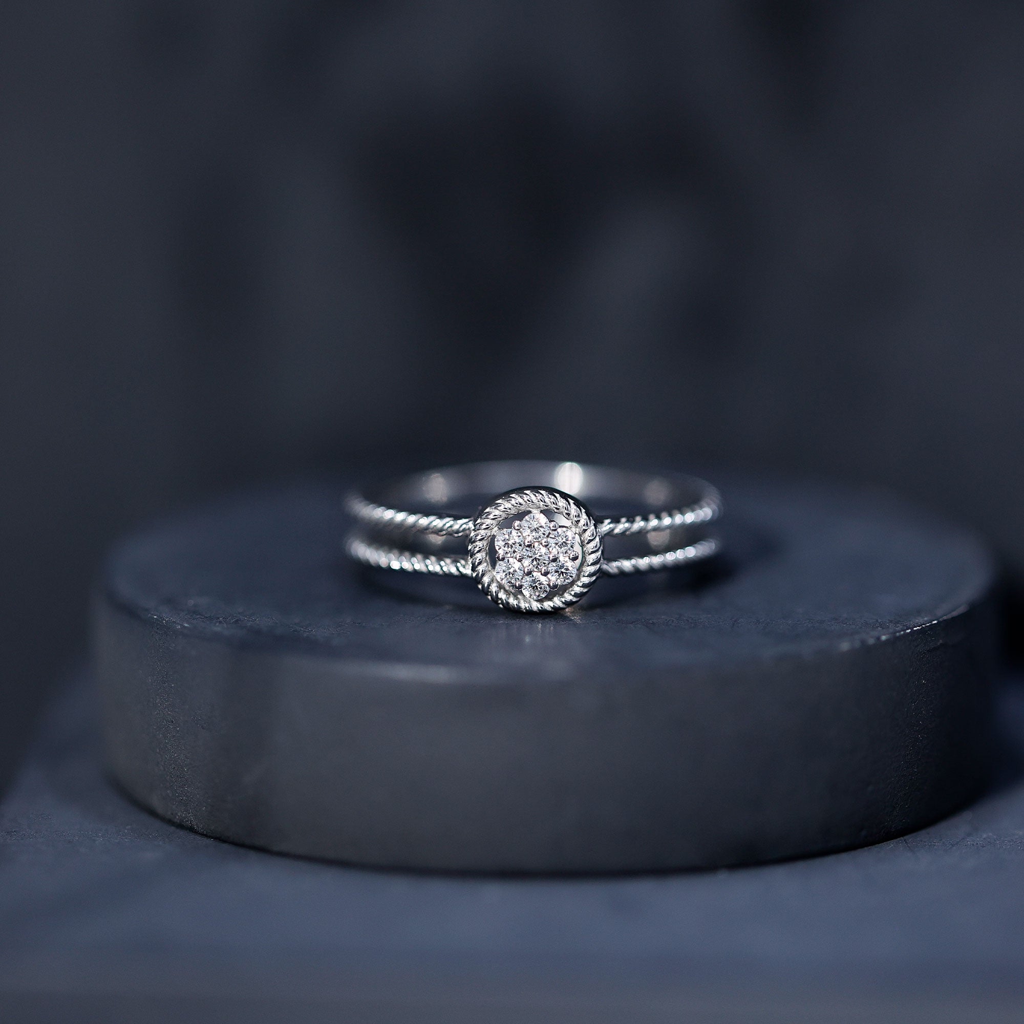 Certified Lab Grown Diamond Flower Promise Ring with Double Band Shank Lab - ( EF-VS ) - Rosec Jewels