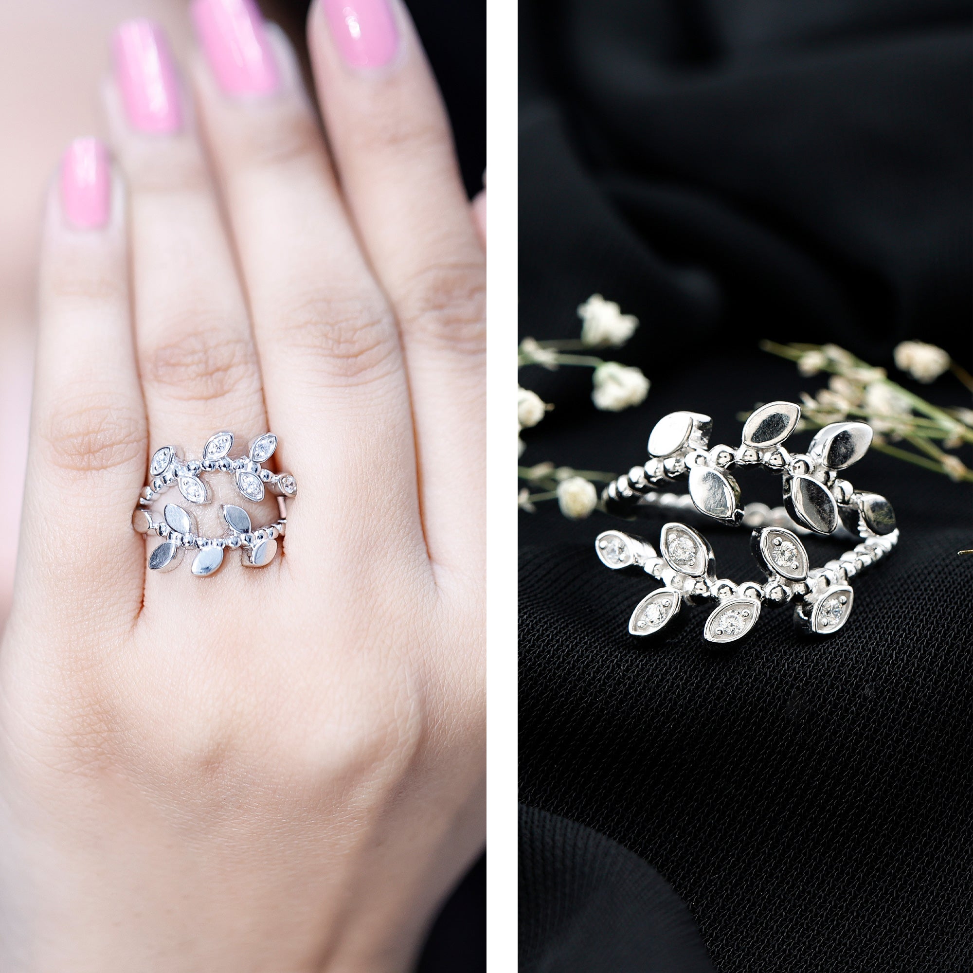 Nature Inspired Lab Grown Diamond Leaf Wrap Ring with Certificate Lab - ( EF-VS ) - Rosec Jewels