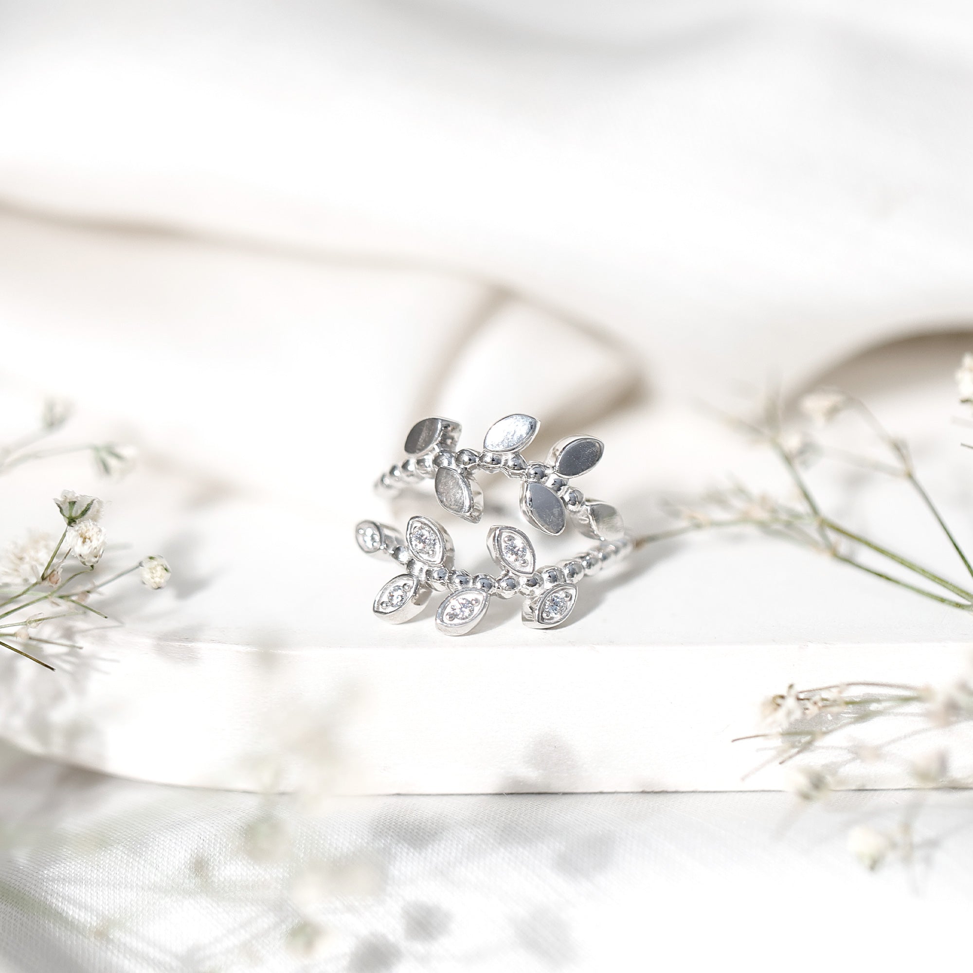 Nature Inspired Lab Grown Diamond Leaf Wrap Ring with Certificate Lab - ( EF-VS ) - Rosec Jewels