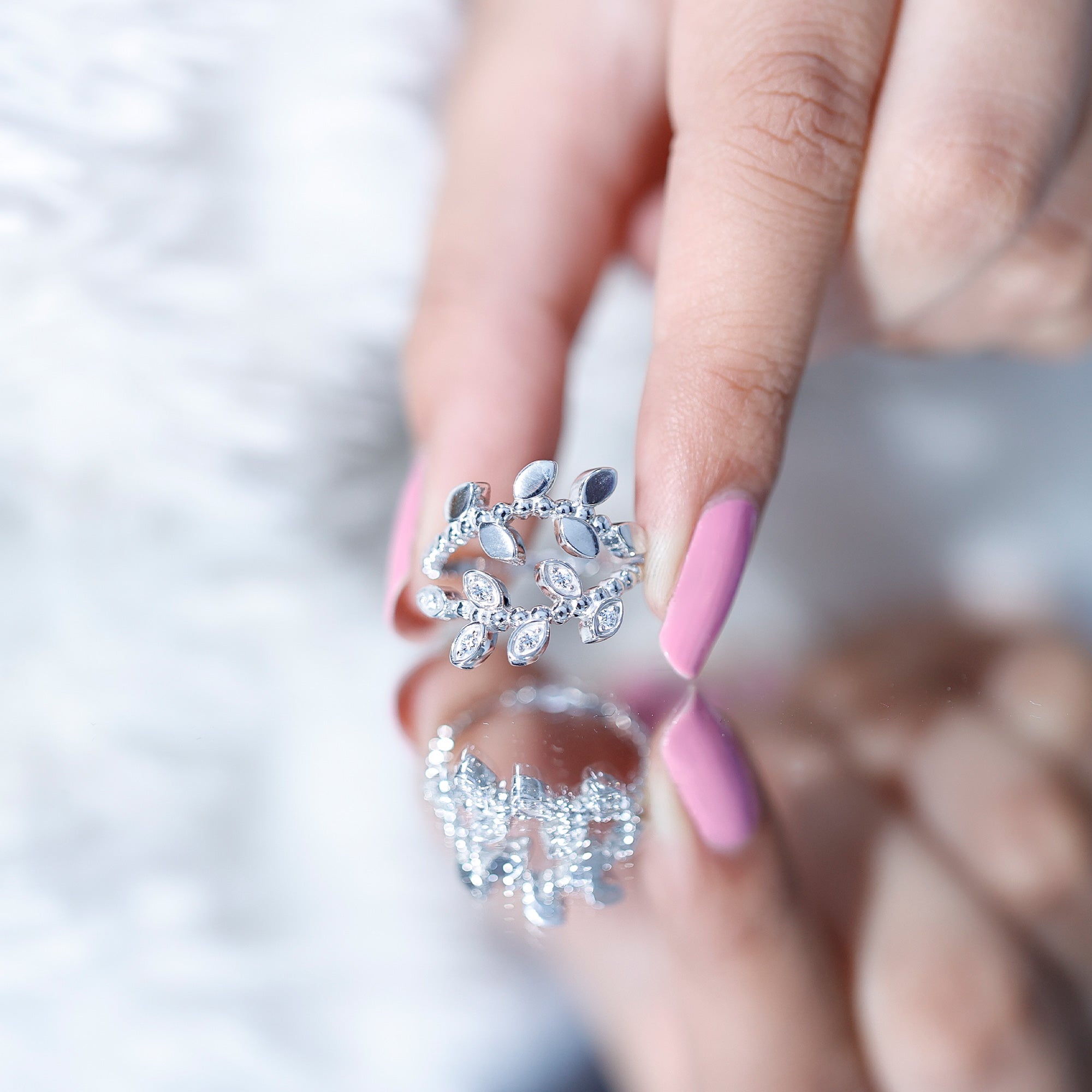 Nature Inspired Lab Grown Diamond Leaf Wrap Ring with Certificate Lab - ( EF-VS ) - Rosec Jewels
