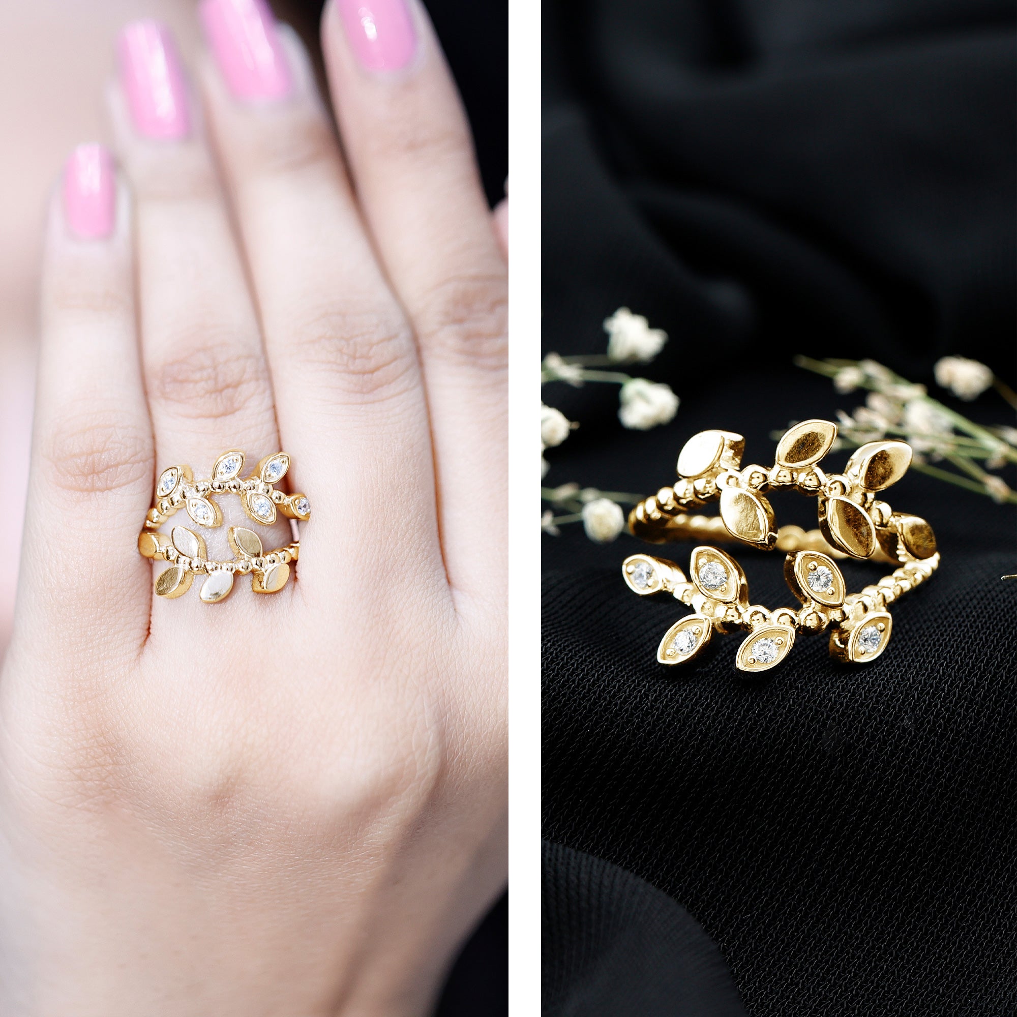 Nature Inspired Lab Grown Diamond Leaf Wrap Ring with Certificate Lab - ( EF-VS ) - Rosec Jewels