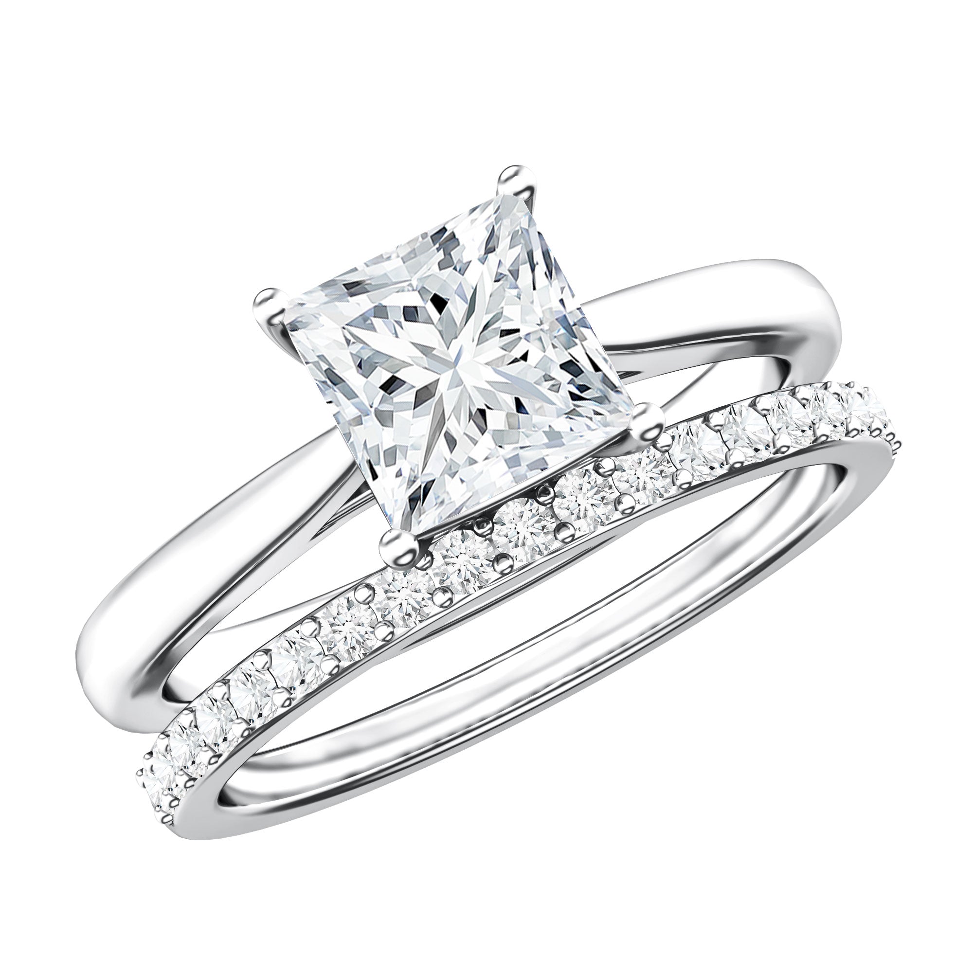 Rosec Jewels-IGI Certified 1 Carat Princess Cut Lab Grown Diamond Solitaire Bridal Ring Set