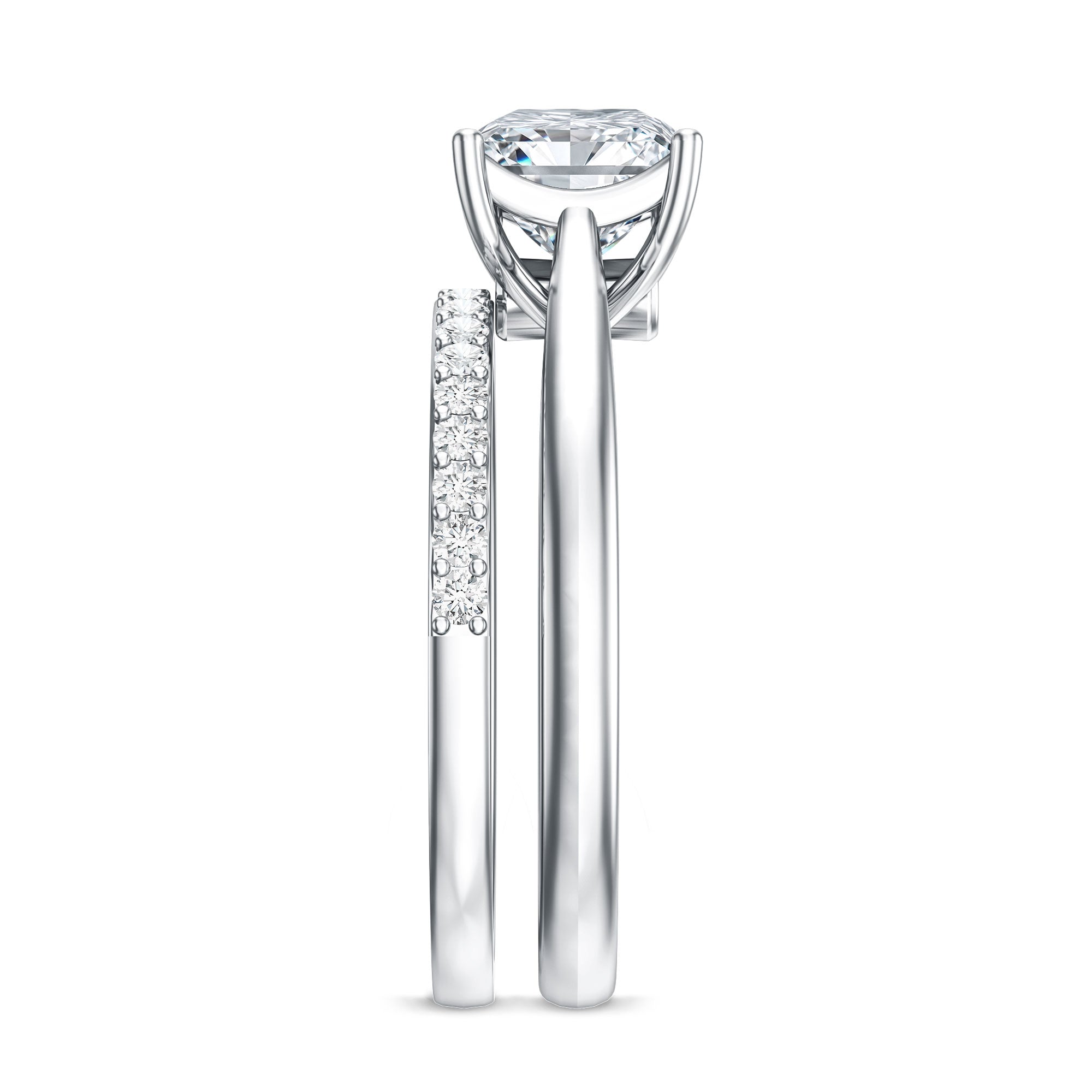 Rosec Jewels-IGI Certified 1 Carat Princess Cut Lab Grown Diamond Solitaire Bridal Ring Set