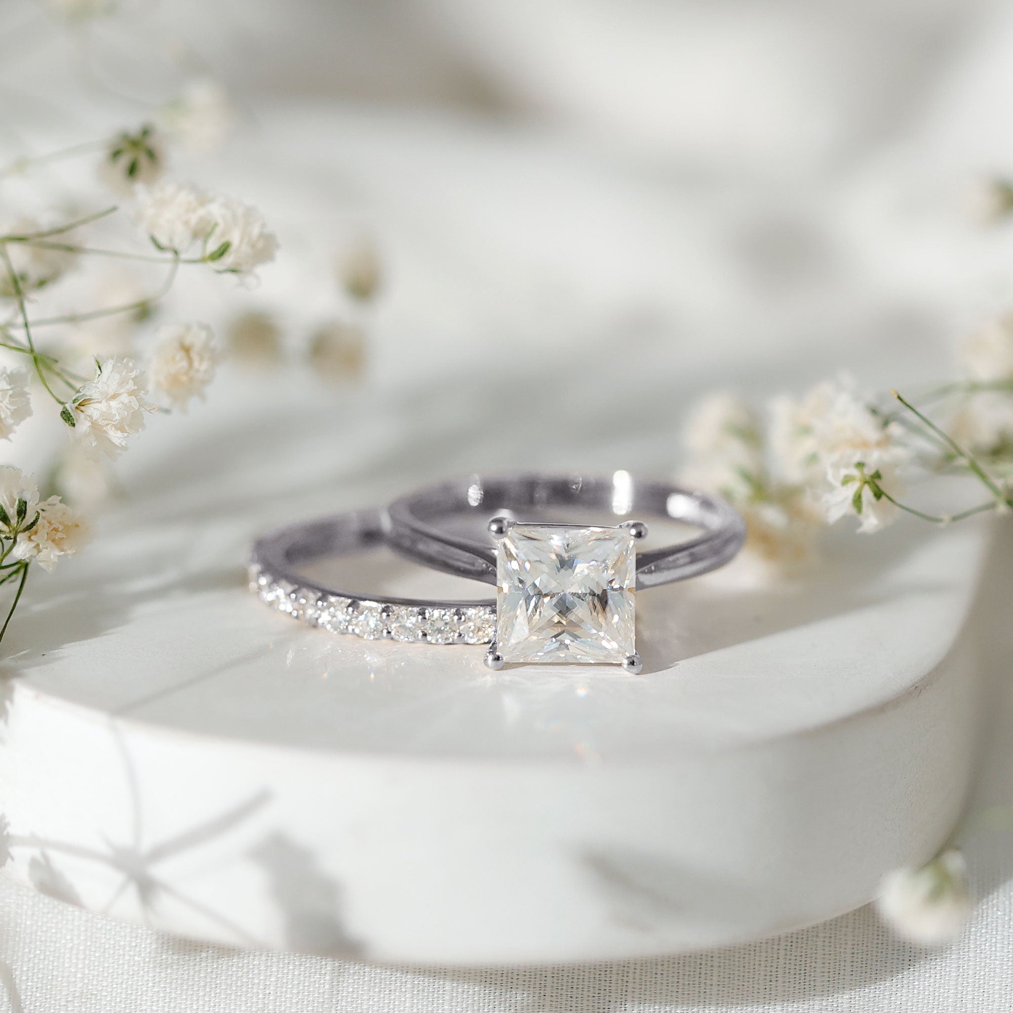 IGI Certified 2 Carat Lab Grown Diamond Princess Cut Engagement Ring With Wedding Band Lab - ( E-VS1 ) - Rosec Jewels