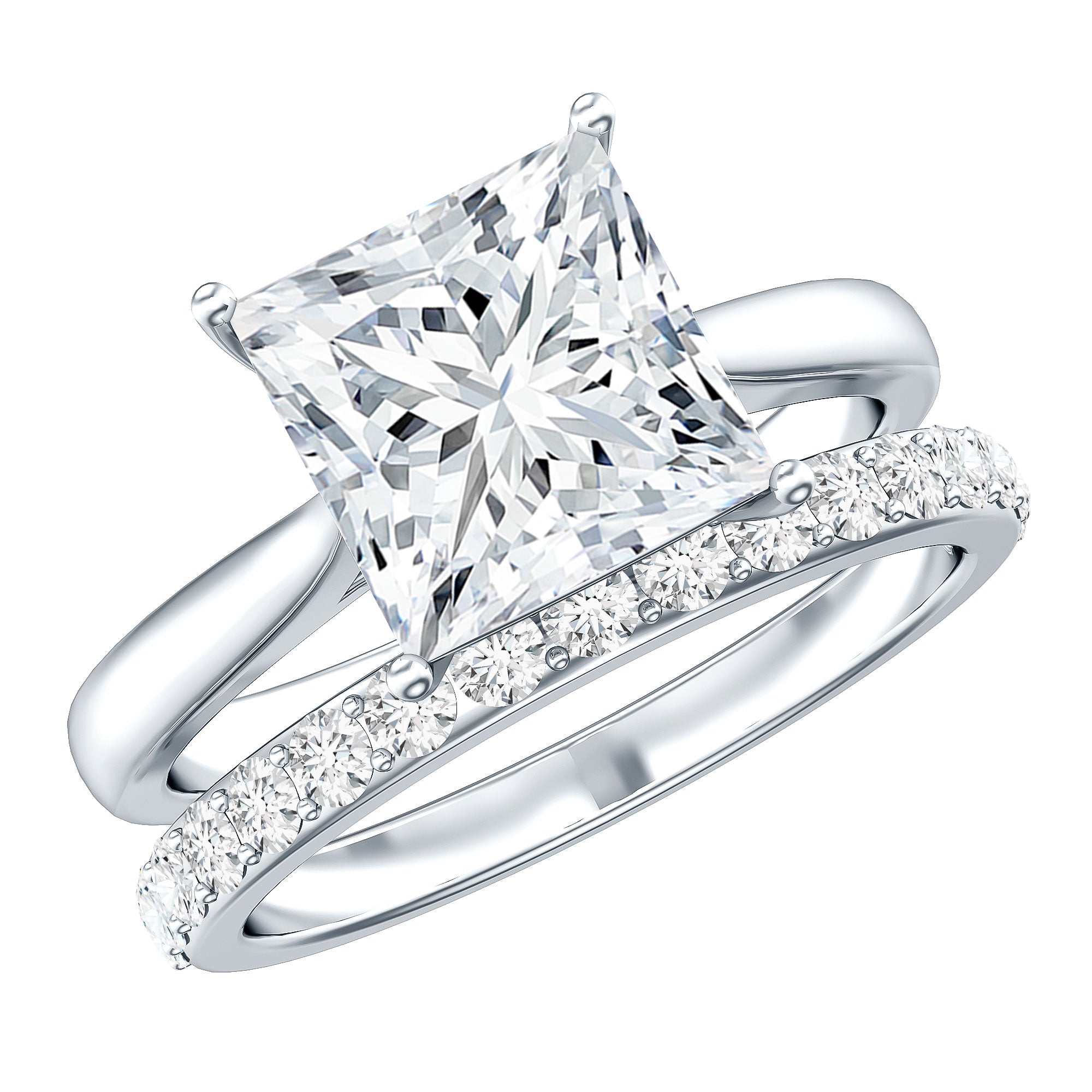 Rosec Jewels-IGI Certified 3 Carat Lab Grown Diamond Princess Cut Wedding Ring Set for Women