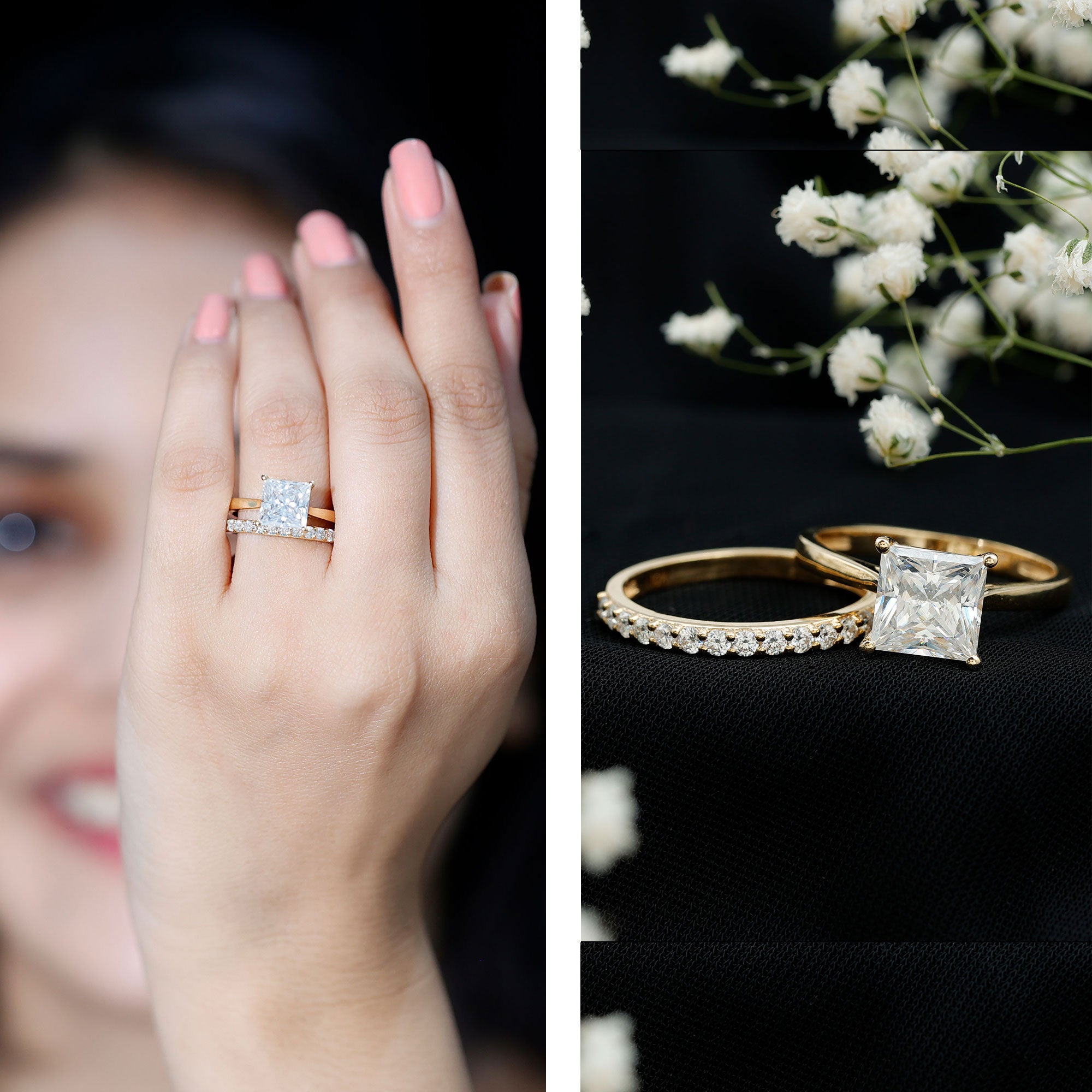 Rosec Jewels-IGI Certified 3 Carat Lab Grown Diamond Princess Cut Wedding Ring Set for Women