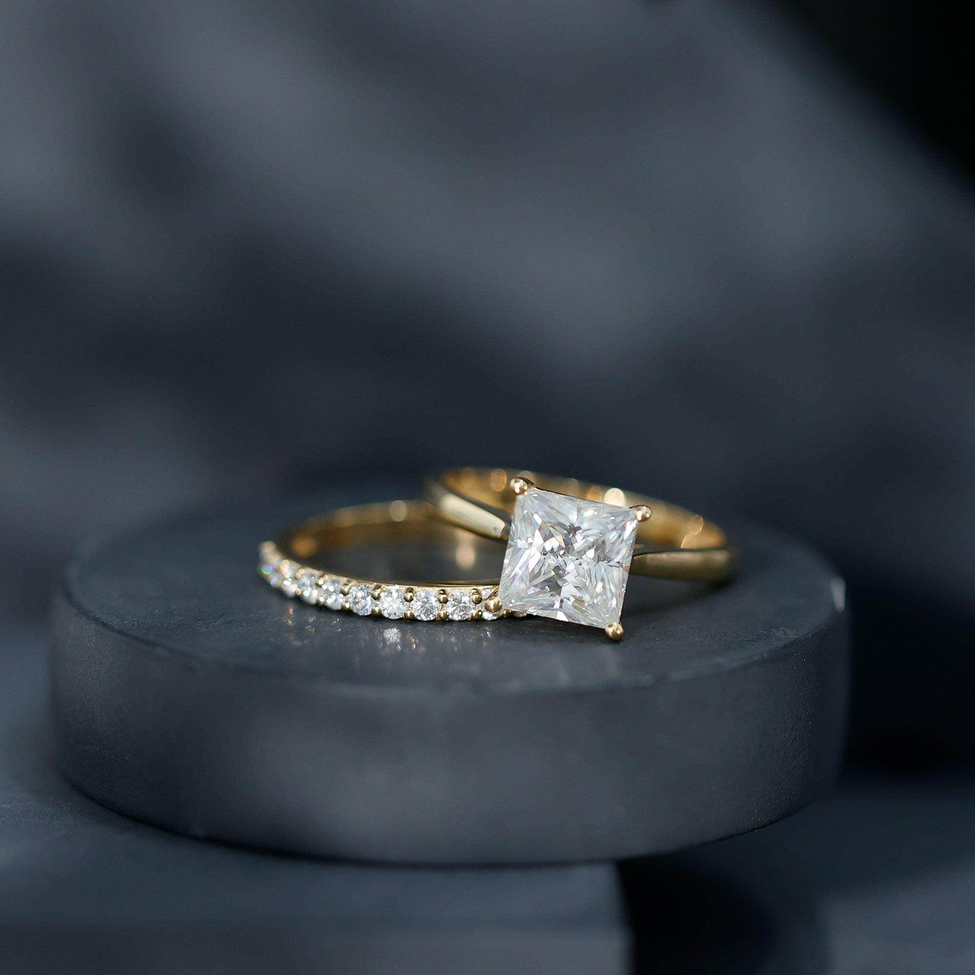 IGI Certified 3 Carat Lab Grown Diamond Princess Cut Wedding Ring Set for Women Lab - ( E-VS1 ) - Rosec Jewels