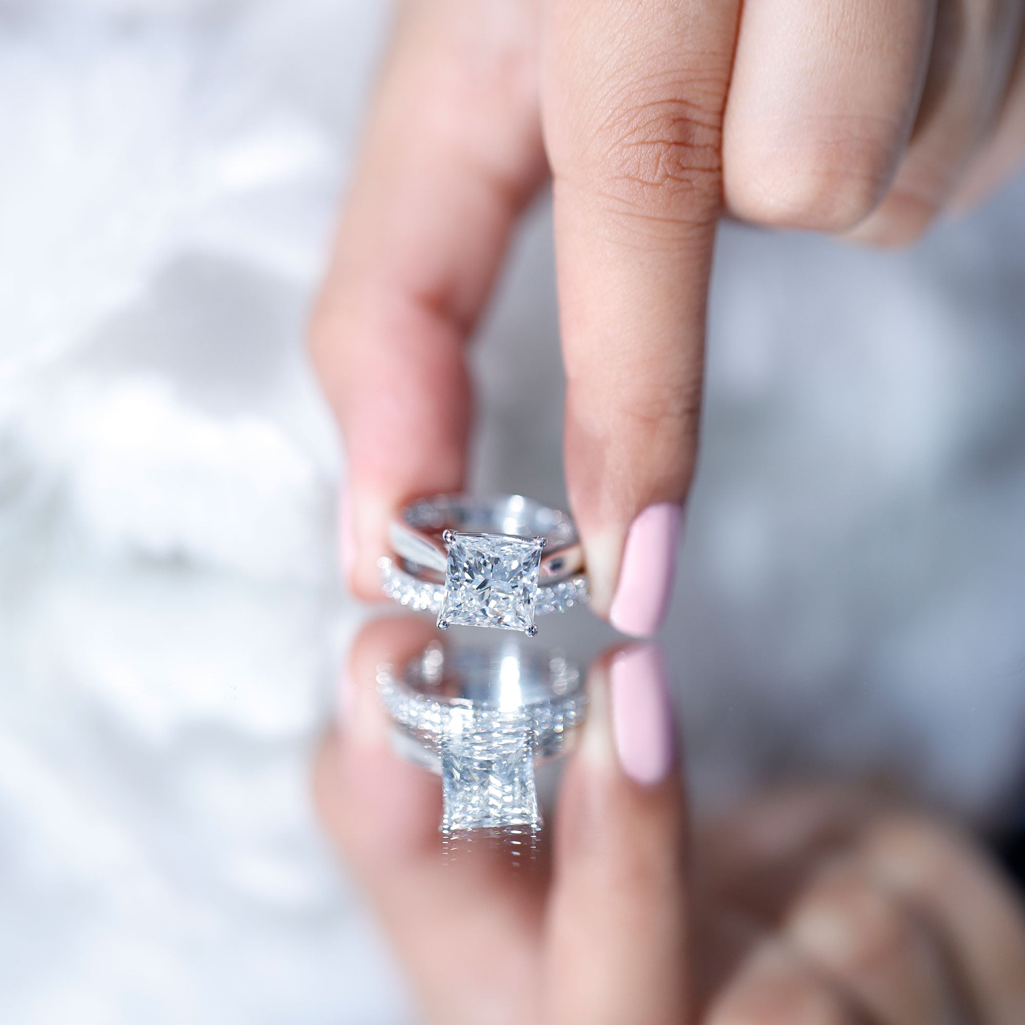 IGI Certified 4 Carat Princess Cut Lab Grown Diamond Solitaire Wedding Ring Set Lab - ( E-VS1 ) - Rosec Jewels