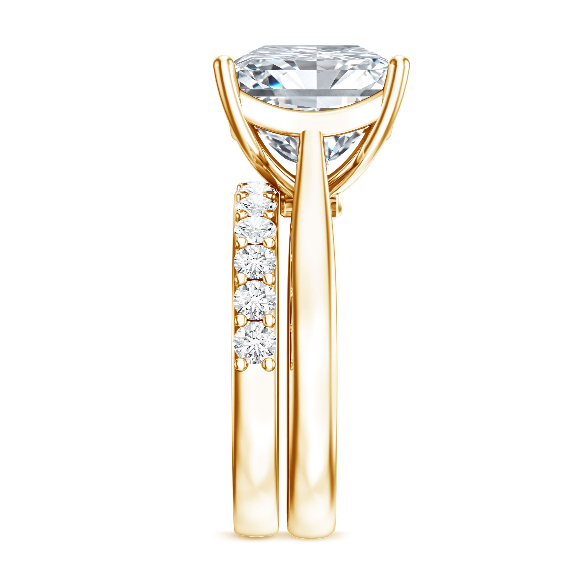 Rosec Jewels-IGI Certified 4 Carat Princess Cut Lab Grown Diamond Solitaire Wedding Ring Set