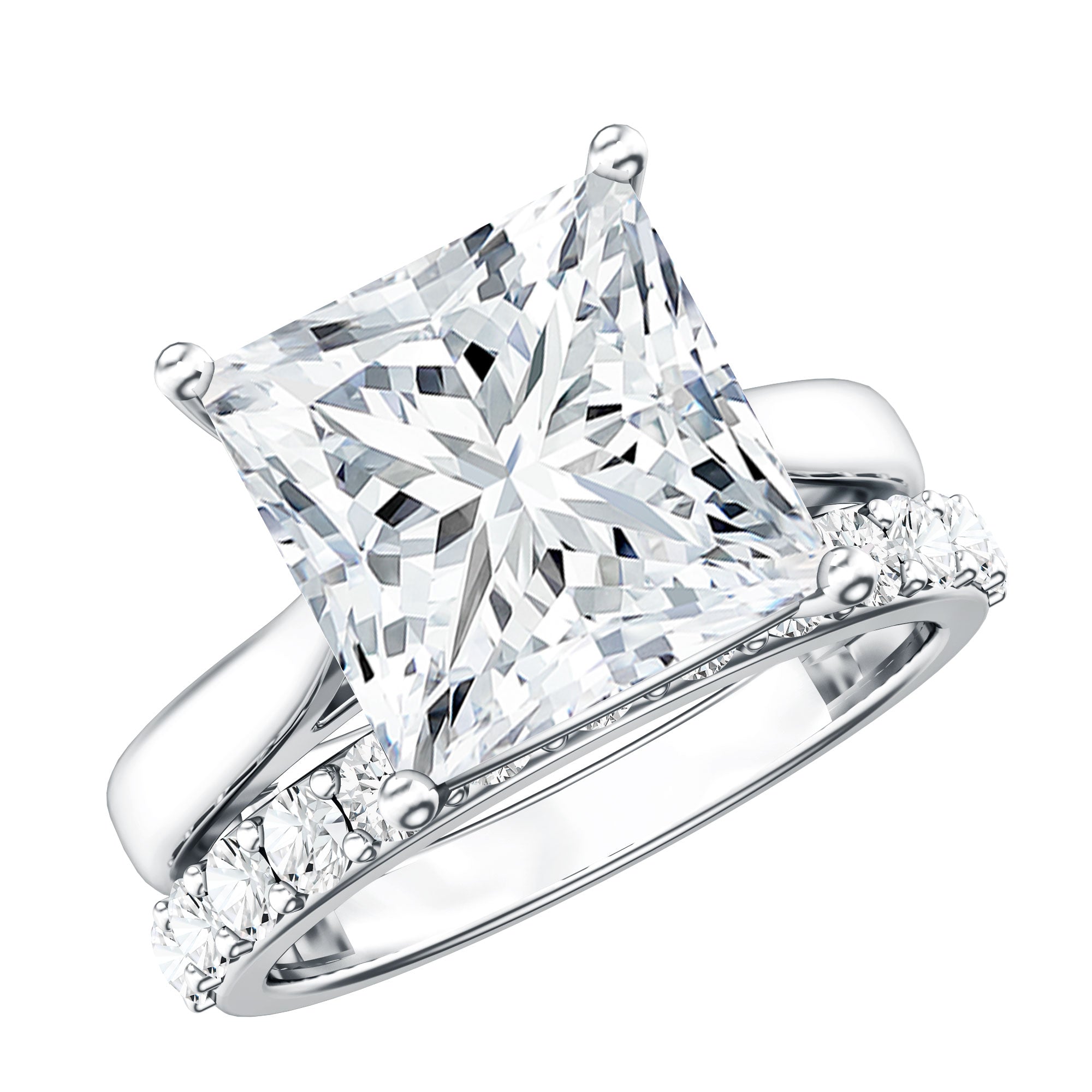 Rosec Jewels-5 Carat Huge Lab Grown Diamond Princess Cut Engagement Ring Set with IGI Certificate