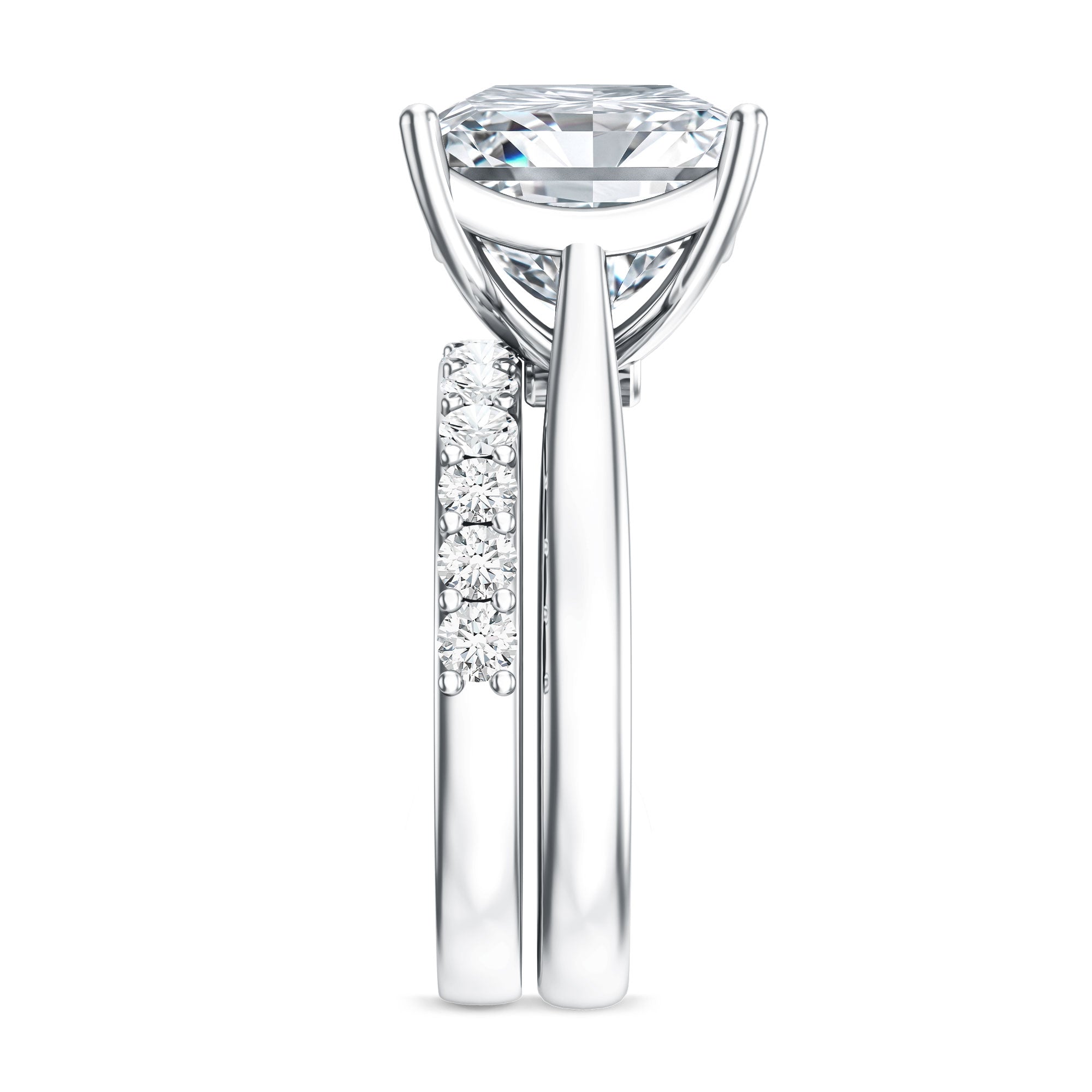 Rosec Jewels-5 Carat Huge Lab Grown Diamond Princess Cut Engagement Ring Set with IGI Certificate