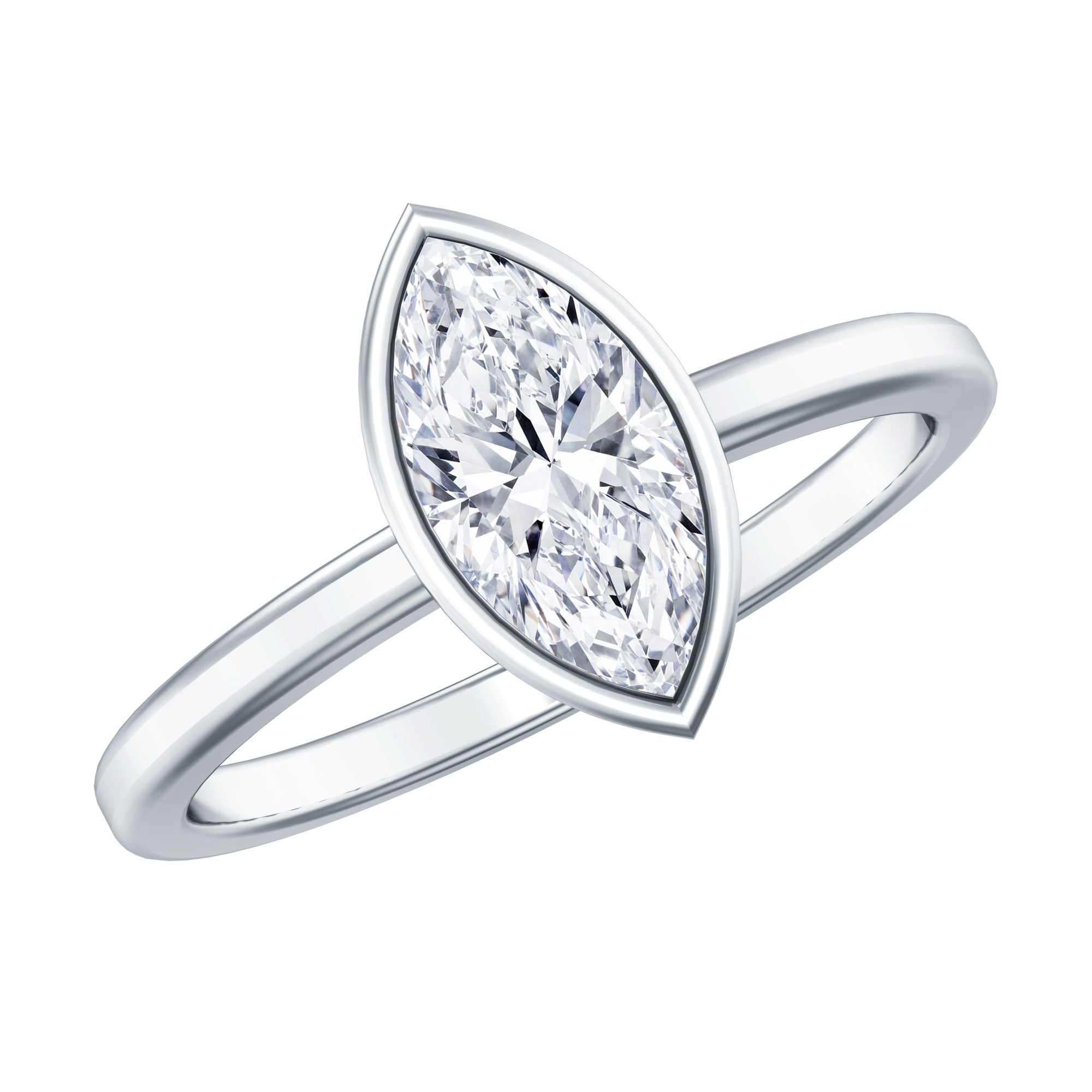 IGI Certified 1 Carat Marquise Lab Grown Diamond Engagement Ring in Bezel Setting Lab - ( E-VS1 ) - Rosec Jewels