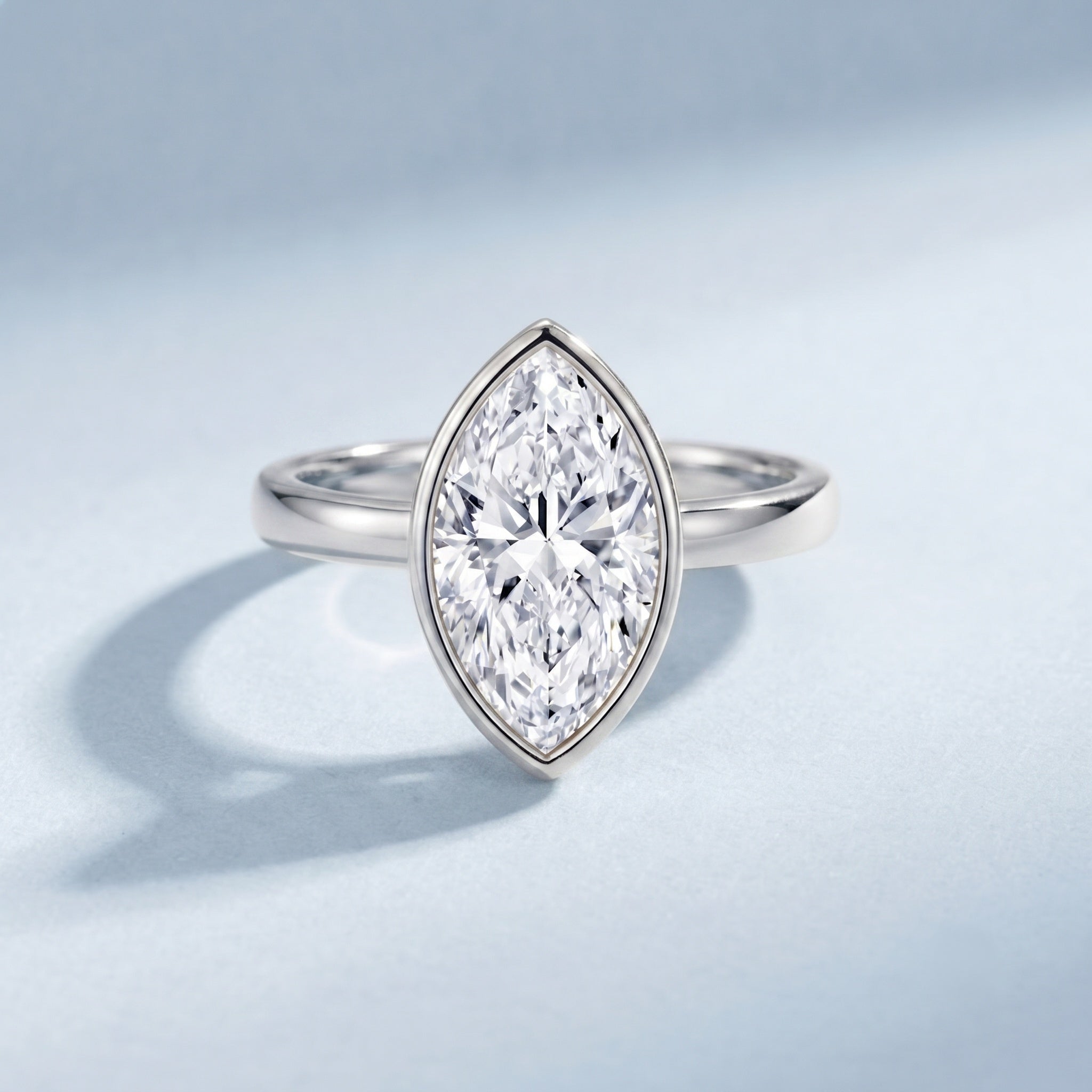 4 Carat Marquise Cut Lab Grown Diamond Bezel Engagement Ring with IGI Certificate Lab - ( E-VS1 ) - Rosec Jewels