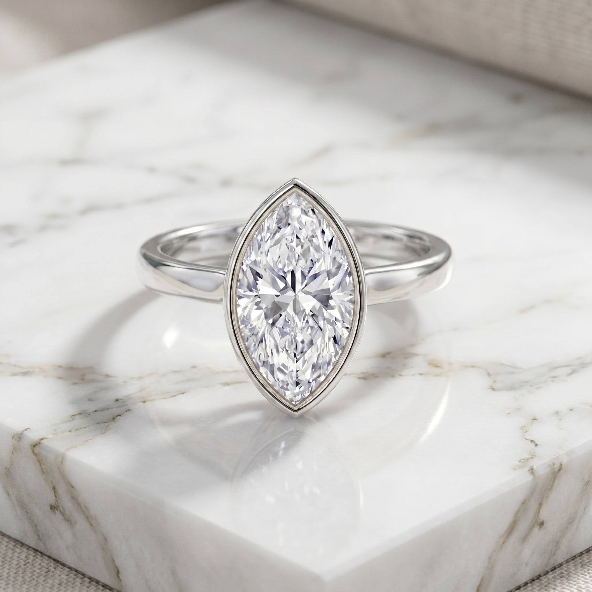 4 Carat Marquise Cut Lab Grown Diamond Bezel Engagement Ring with IGI Certificate Lab - ( E-VS1 ) - Rosec Jewels