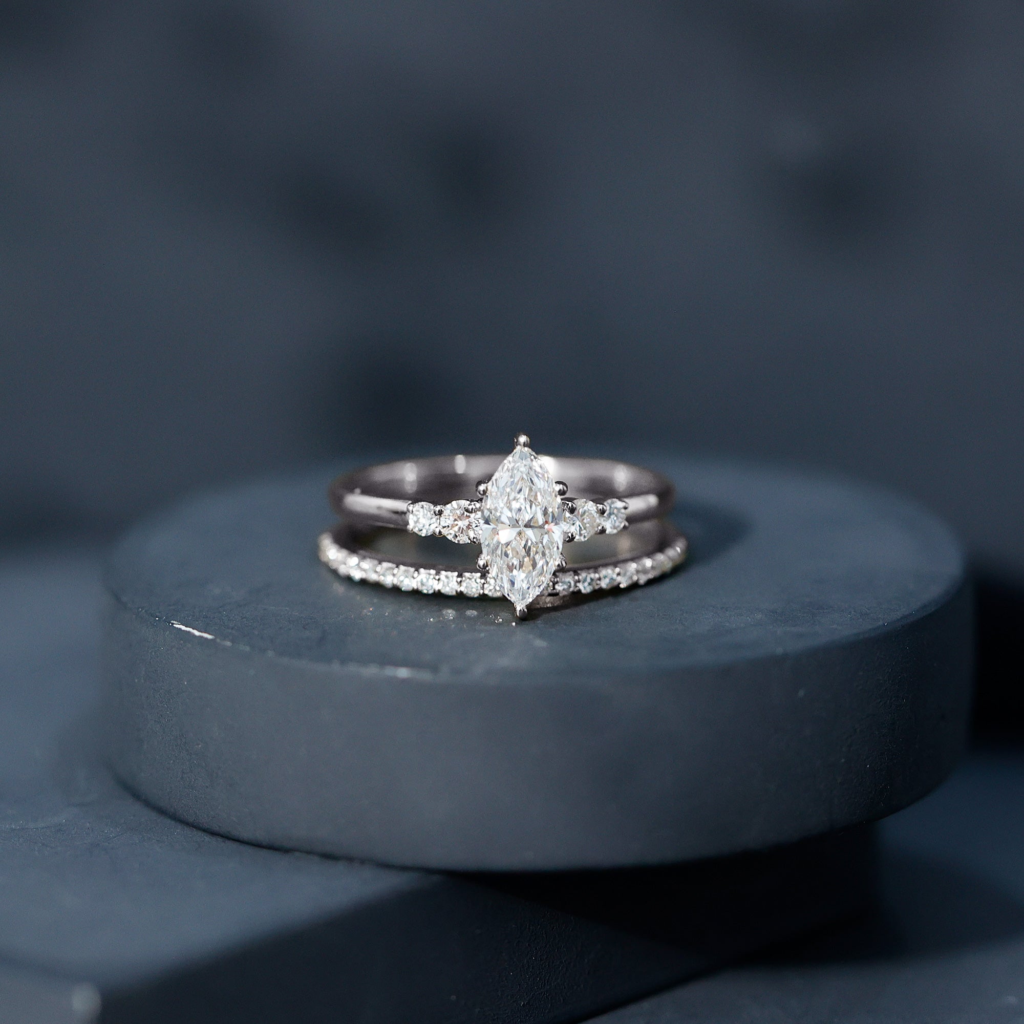 Rosec Jewels-IGI Certified 1 Carat Marquise Lab Grown Diamond Wedding Ring Set for Women