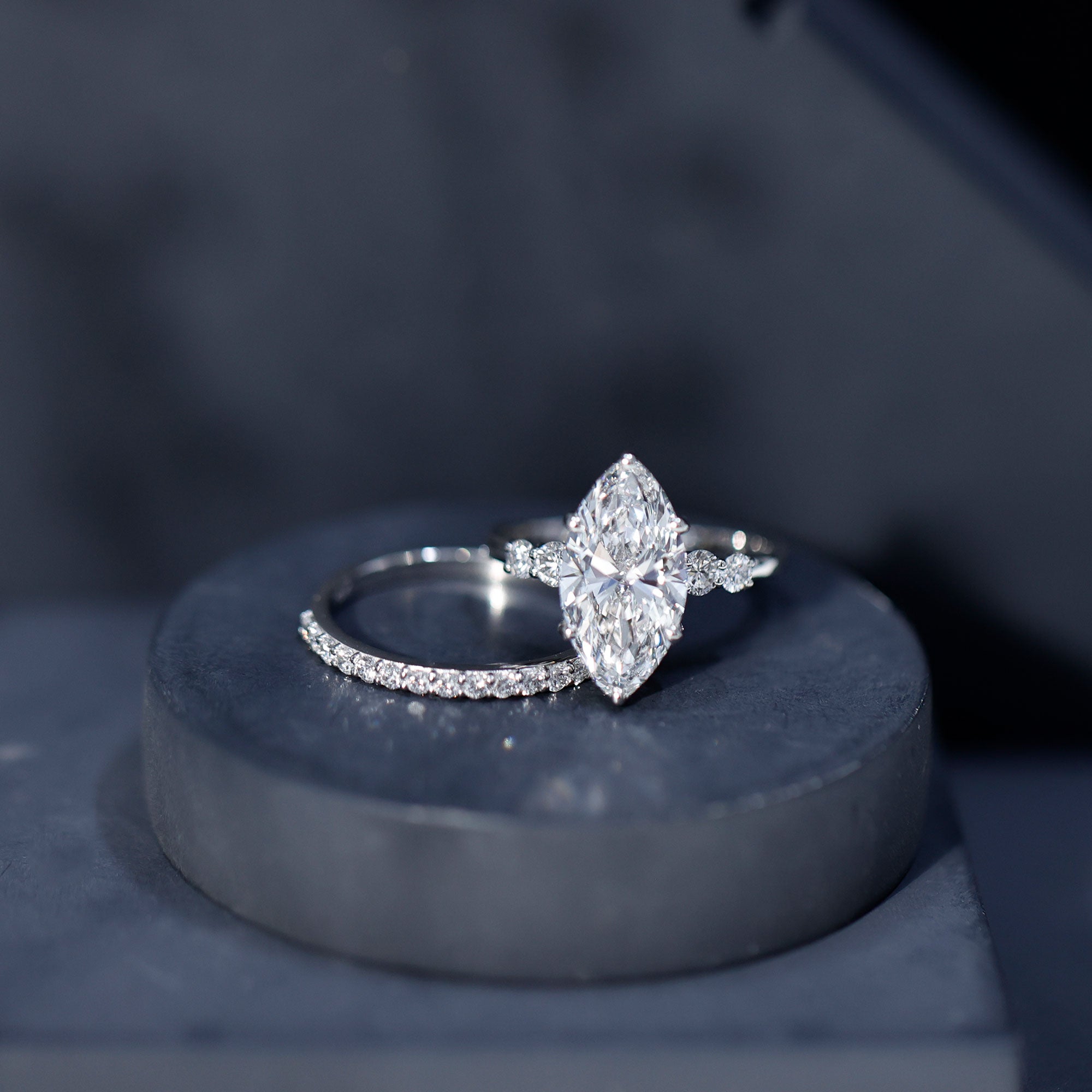 IGI Certified Lab Grown Diamond 4 Carat Marquise Engagement Ring with Wedding Band Lab - ( E-VS1 ) - Rosec Jewels