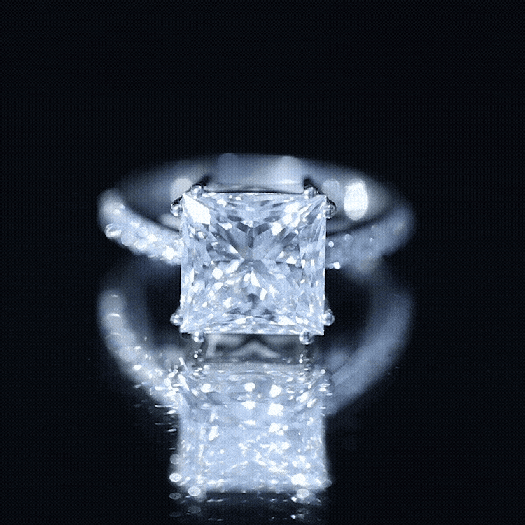 IGI Certified Princess Cut Lab Grown Diamond 5 Carat Engagement Ring with Side Stones Lab - ( E-VS1 ) - Rosec Jewels