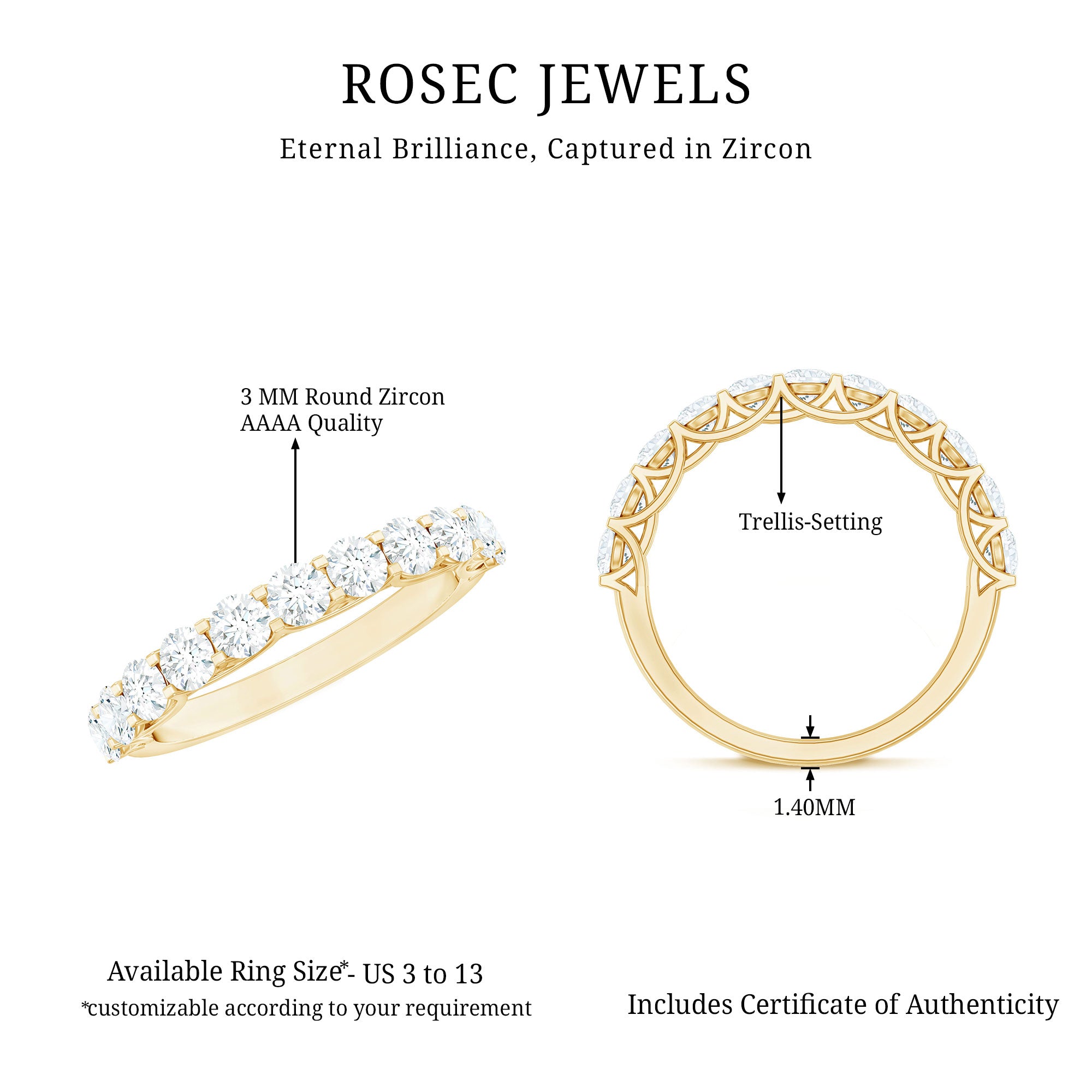 1.25 CT Zircon Half Eternity Ring AAAA - Rosec Jewels