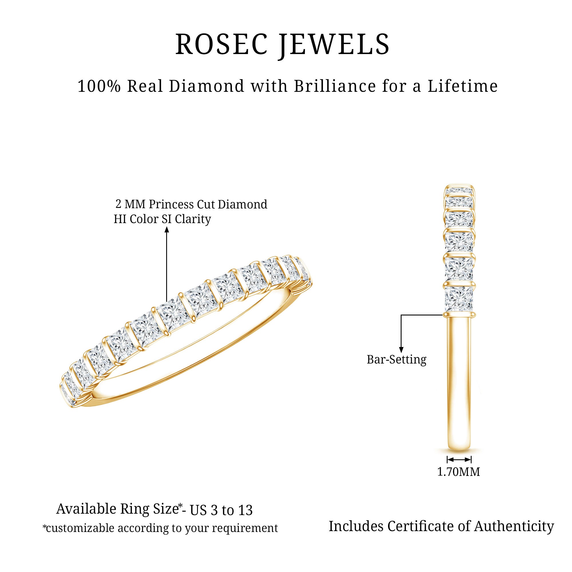 Princess Cut Diamond Anniversary Band Ring Natural - ( HI-SI ) - Rosec Jewels