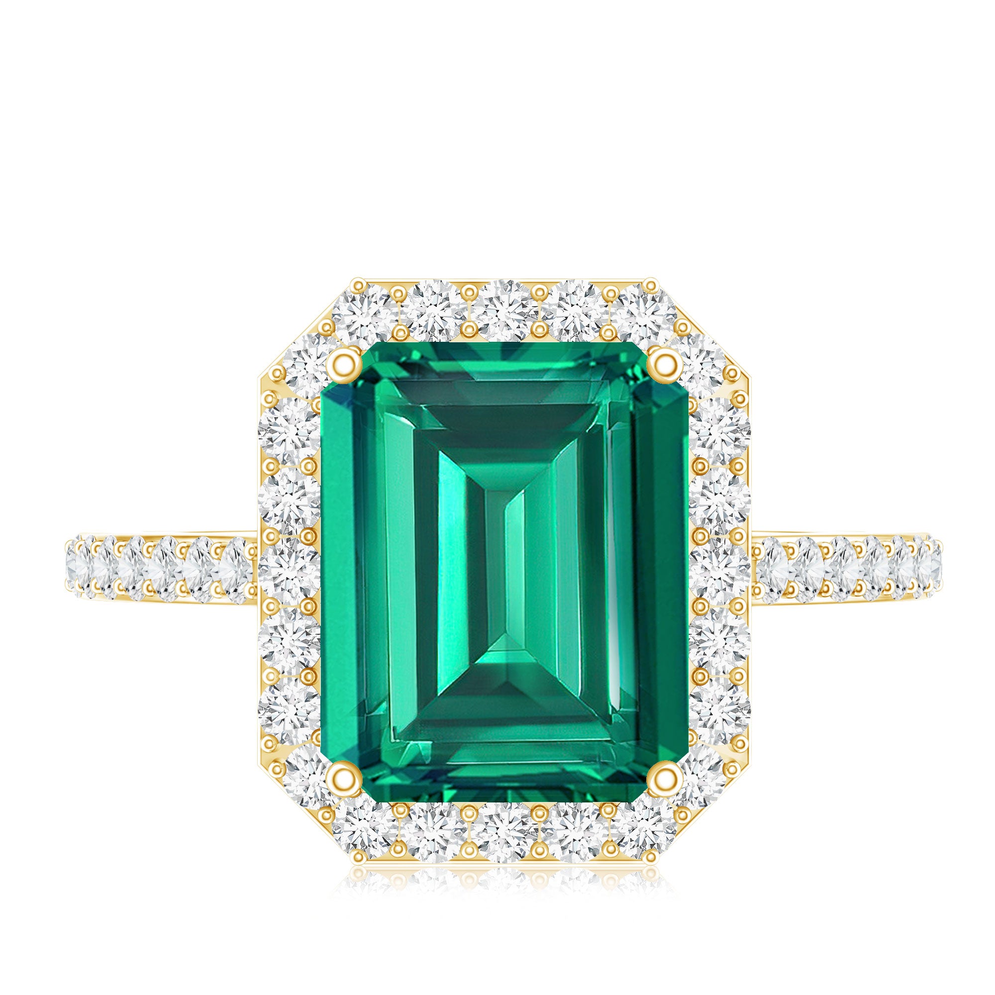 Lab Grown 3 Carat Emerald Cut Emerald Engagement Ring with Diamond Halo AAAA - Rosec Jewels