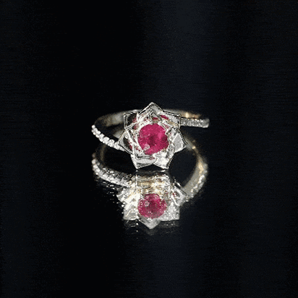 Natural 0.6 Carat Ruby Flower Engagement Ring with Diamond Bypass Shank AAA - Rosec Jewels
