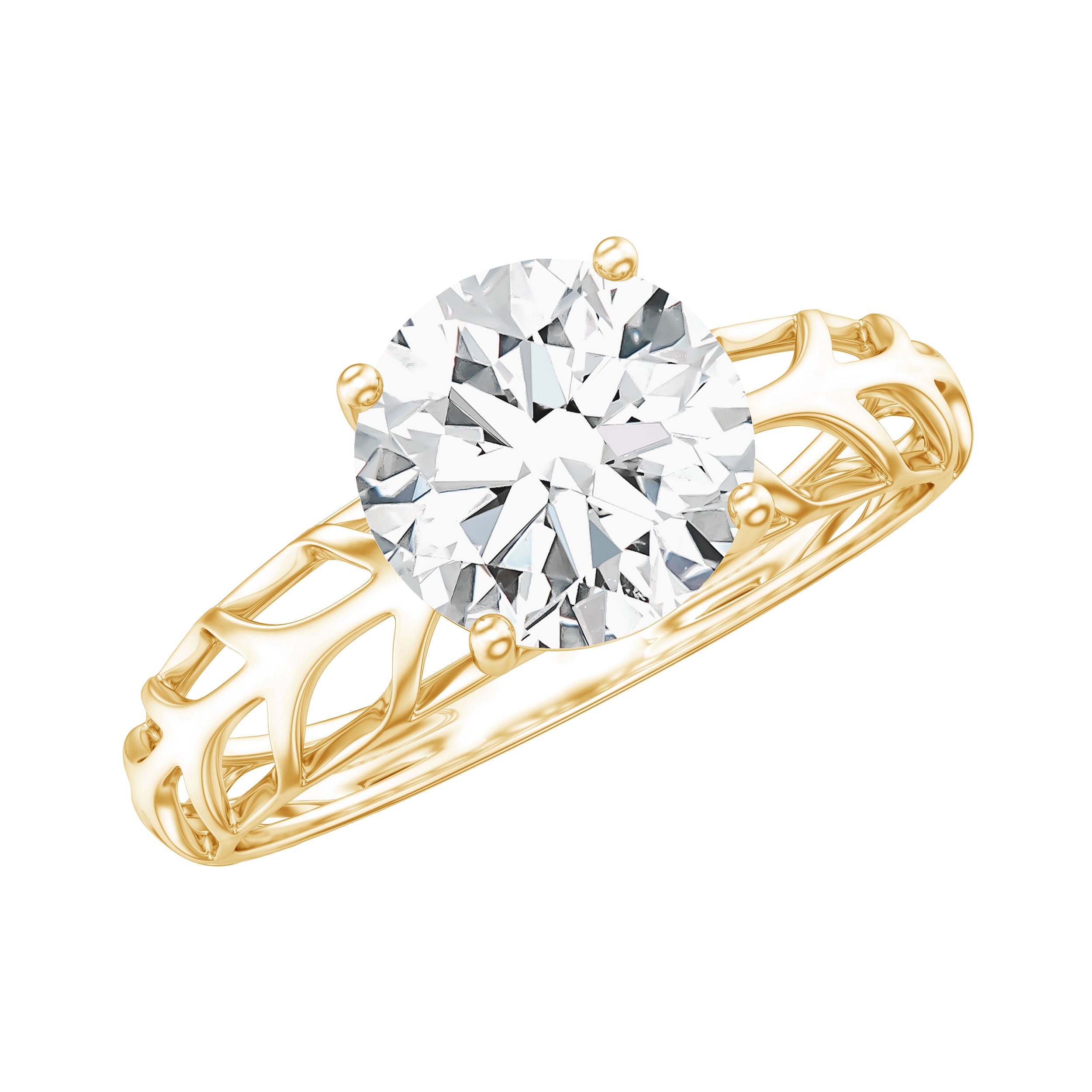 7 MM Solitaire Moissanite Engagement Ring with Filigree Band D-VS1 - Rosec Jewels