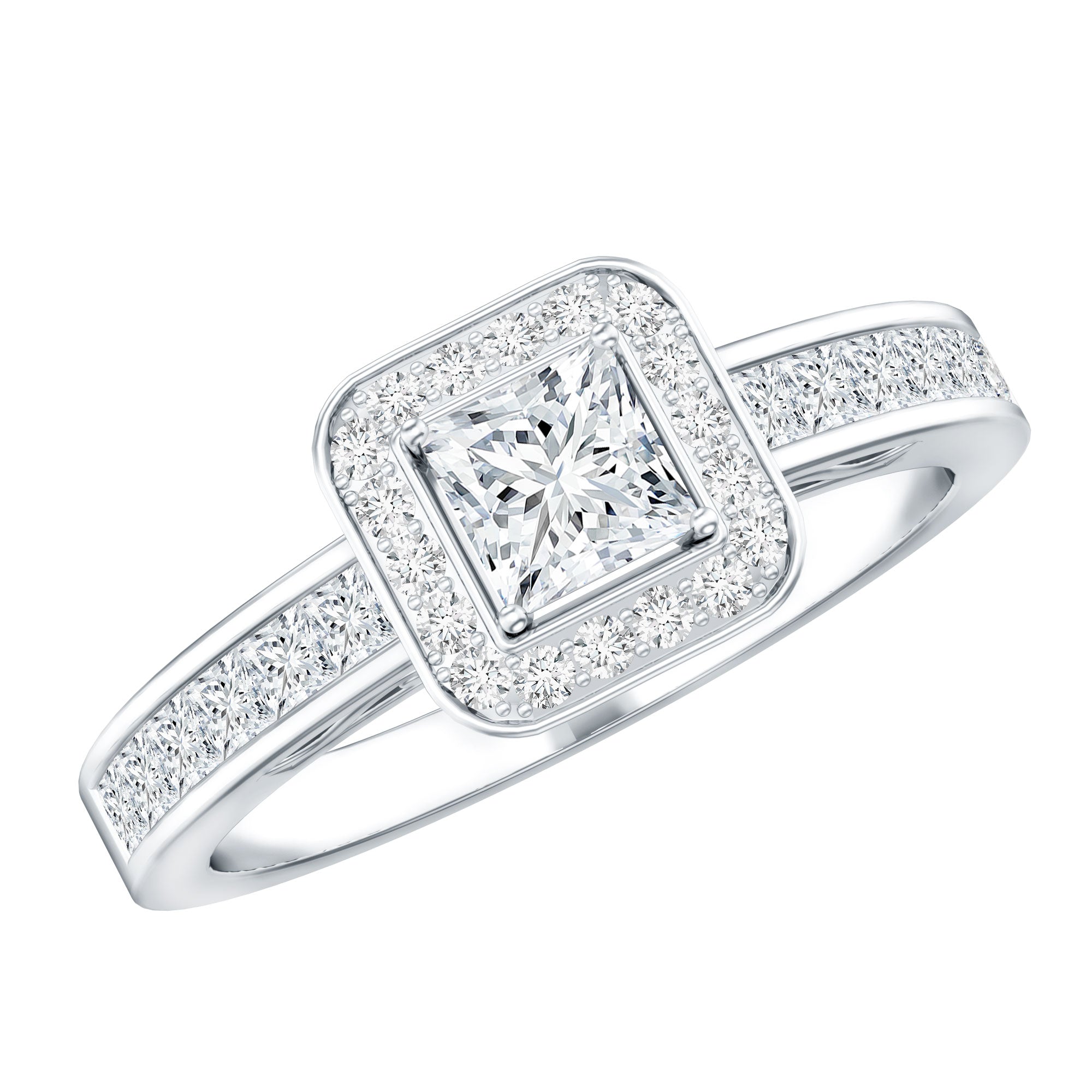 Lab Grown Diamond Princess Cut Engagement Ring with Halo Lab - ( EF-VS ) - Rosec Jewels