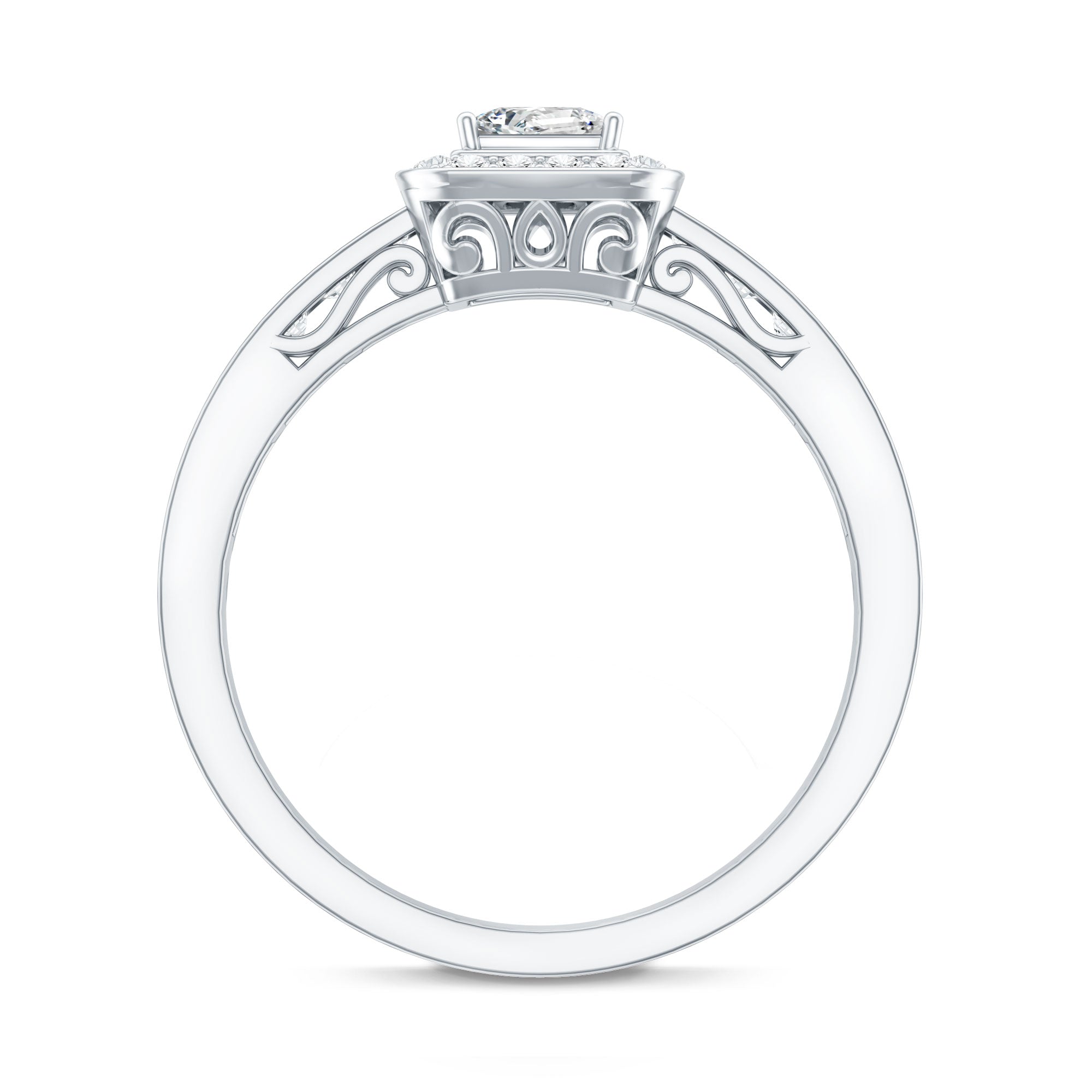 Lab Grown Diamond Princess Cut Engagement Ring with Halo Lab - ( EF-VS ) - Rosec Jewels