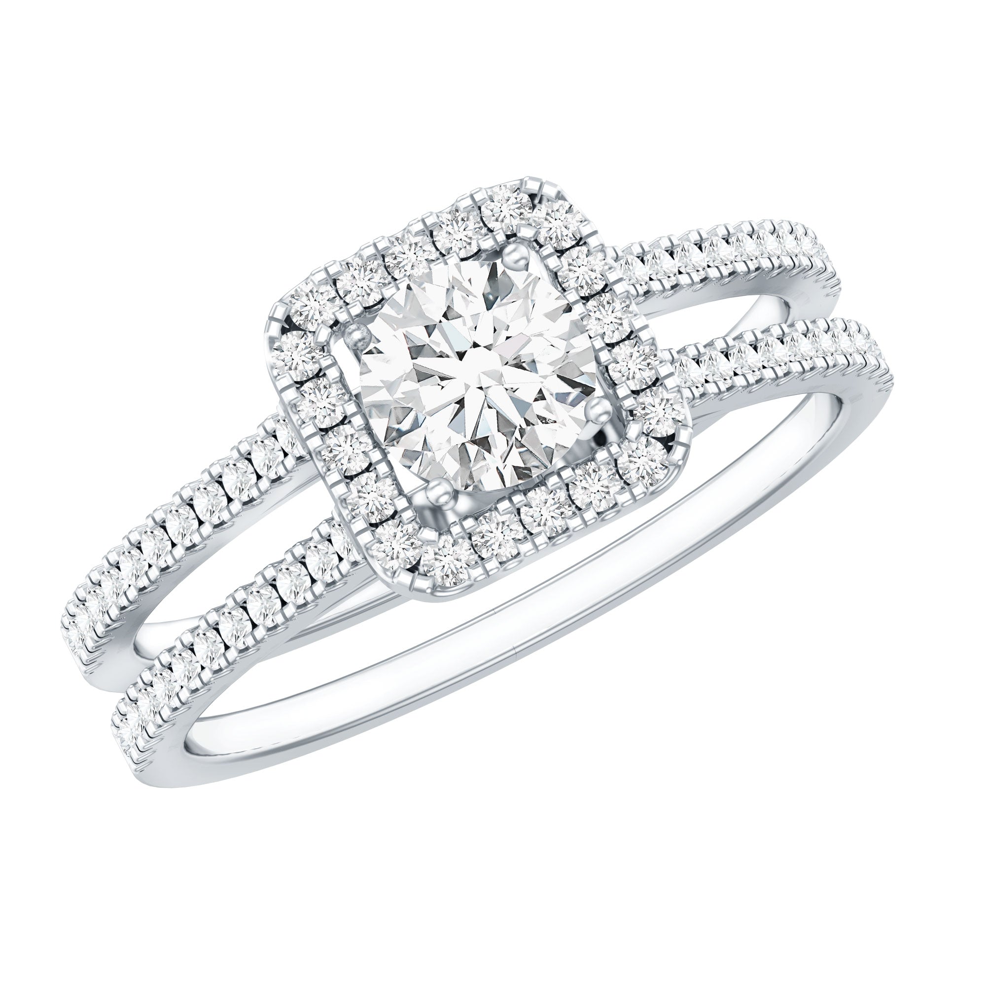Classic Moissanite Double Band Engagement Ring with Halo D-VS1 - Rosec Jewels