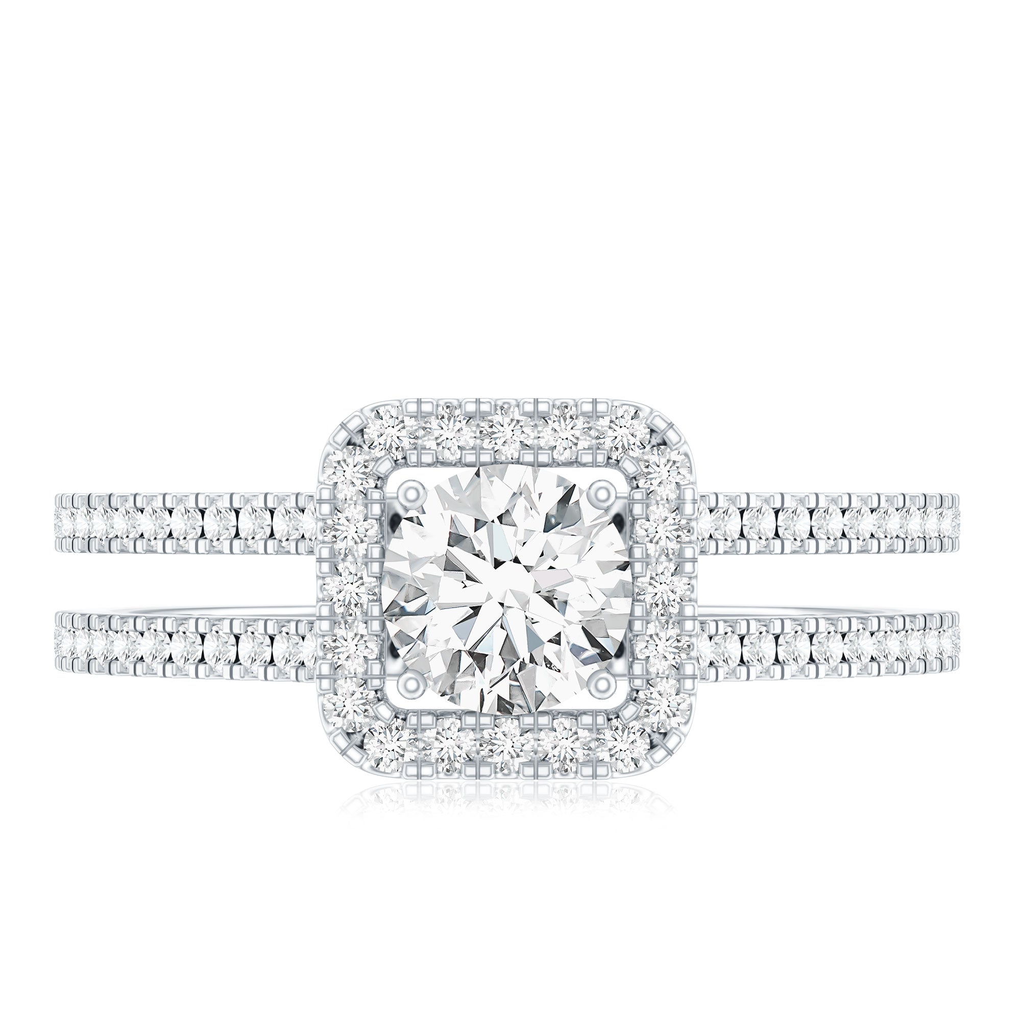 Classic Moissanite Double Band Engagement Ring with Halo D-VS1 - Rosec Jewels