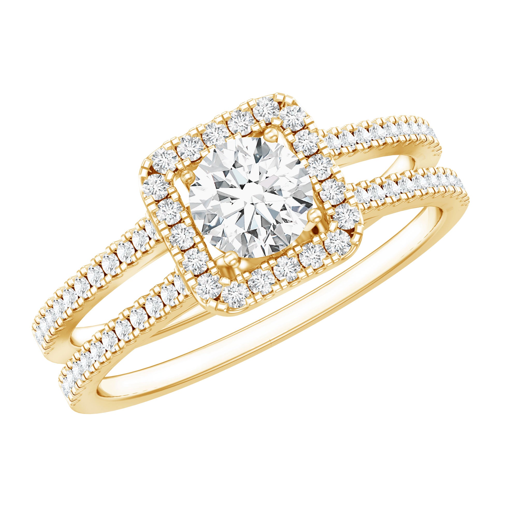 Classic Moissanite Double Band Engagement Ring with Halo D-VS1 - Rosec Jewels