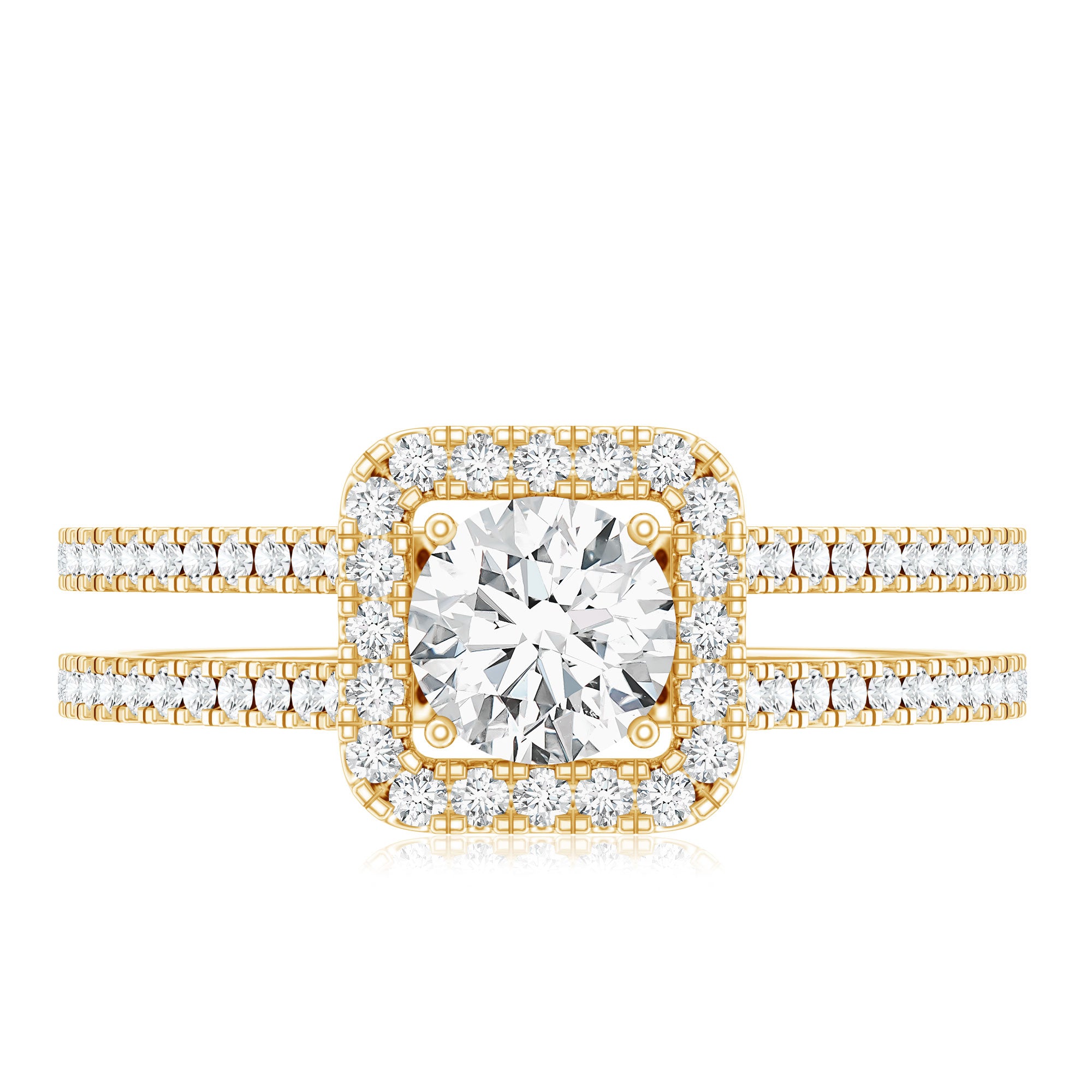 Classic Moissanite Double Band Engagement Ring with Halo D-VS1 - Rosec Jewels