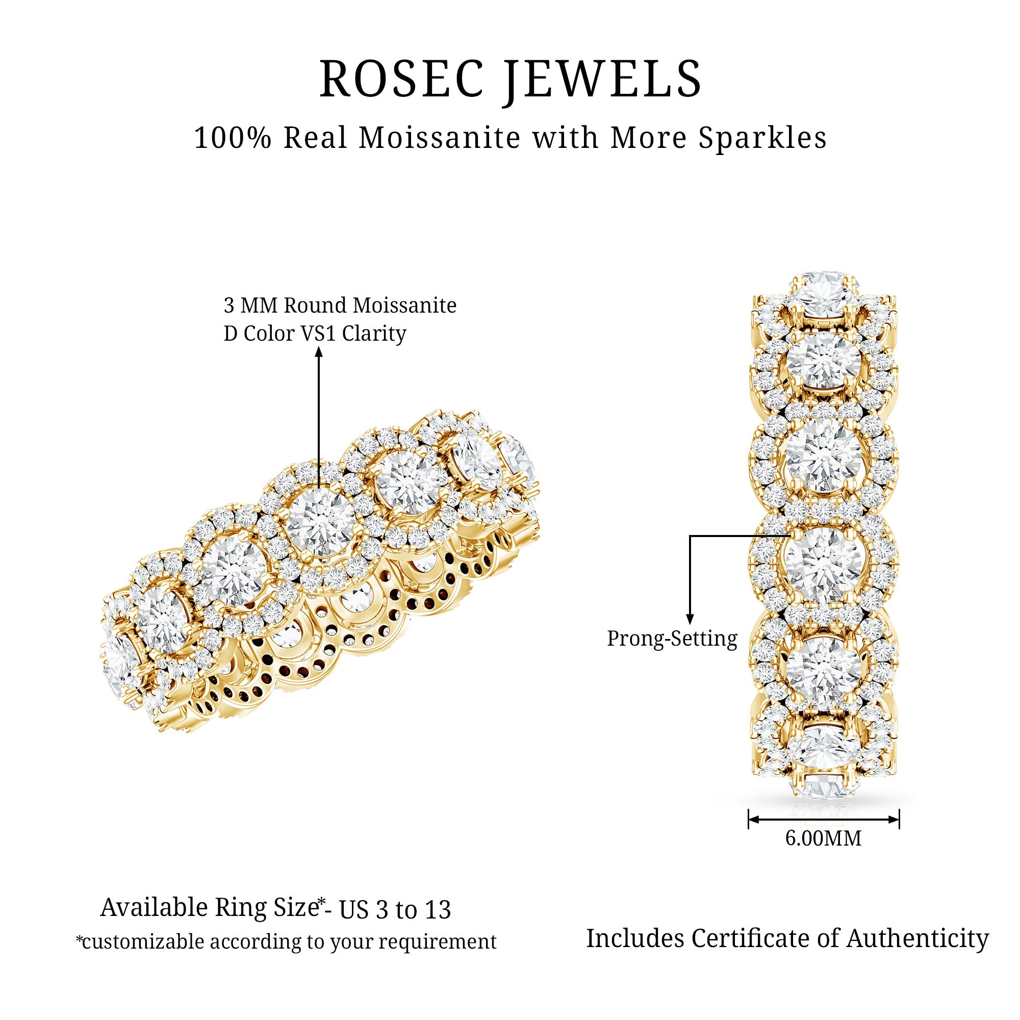 Certified Moissanite Statement Wedding Band for Women D-VS1 - Rosec Jewels