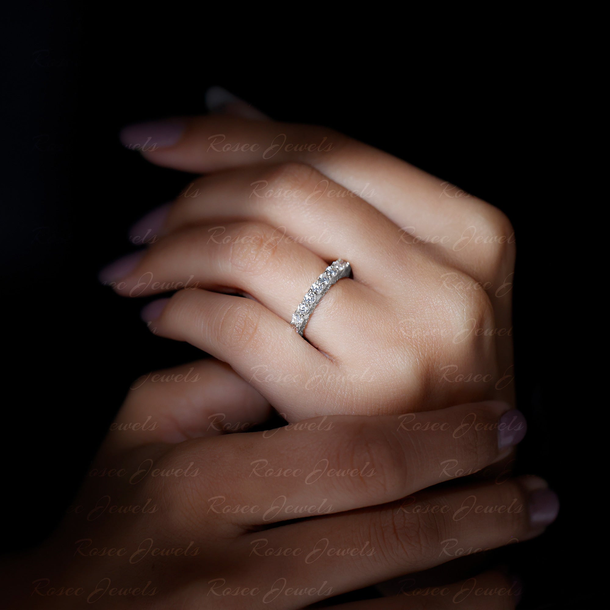 Trellis Set Moissanite Full Eternity Band Ring D-VS1 - Rosec Jewels