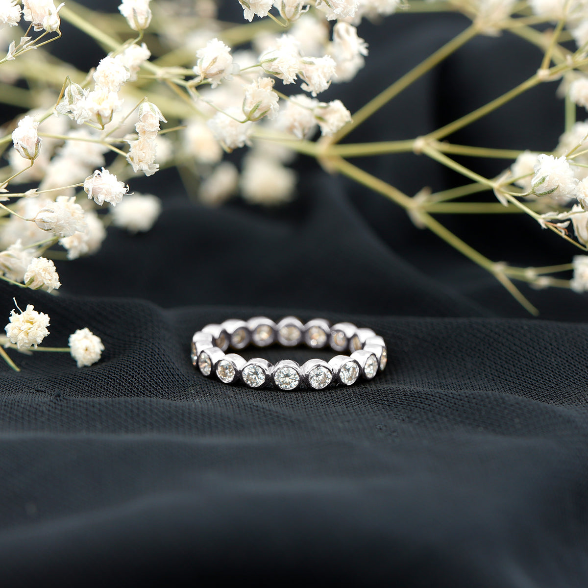 Certified Bezel Set Moissanite Full Eternity Band Ring For Women D-VS1 - Rosec Jewels