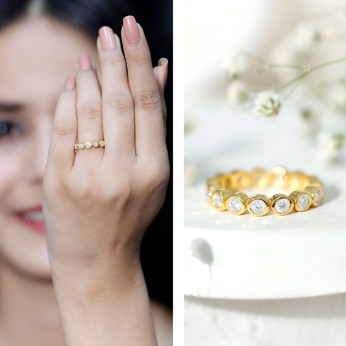 Certified Bezel Set Moissanite Full Eternity Band Ring For Women D-VS1 - Rosec Jewels