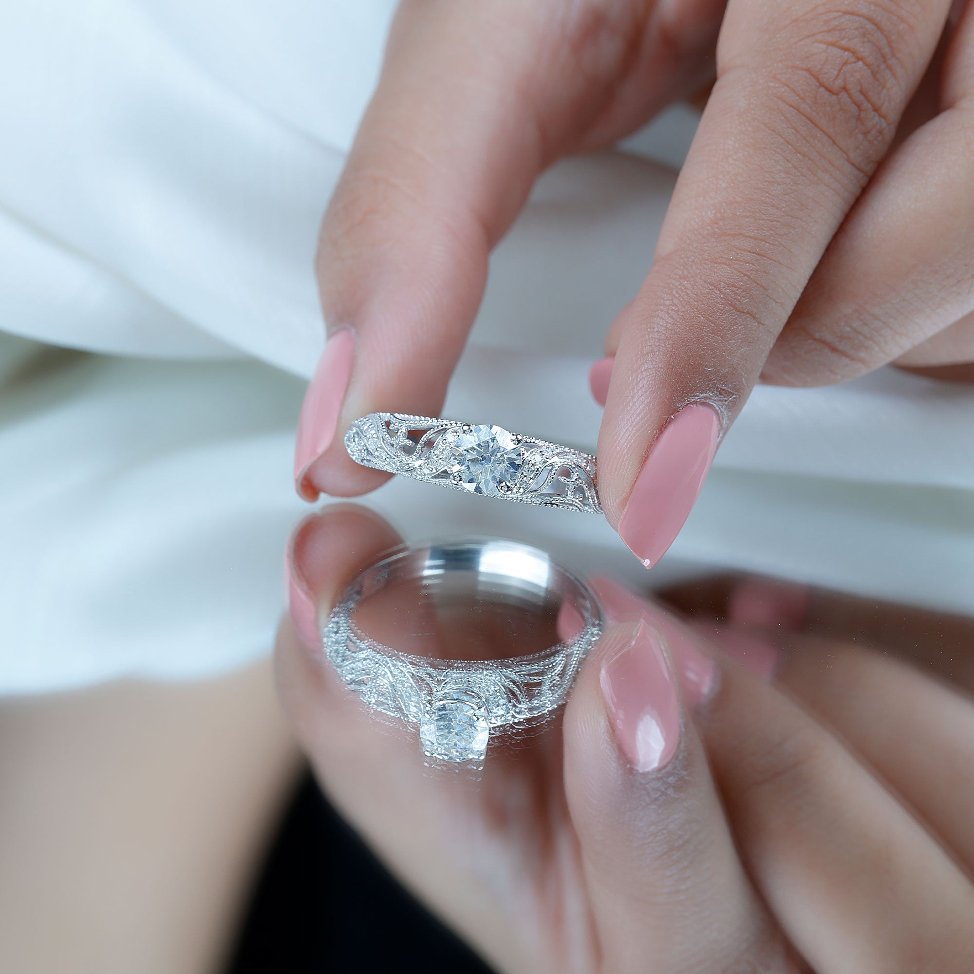 Rosec Jewels-Vintage Inspired 0.98 Carat Moissanite Engagement Ring for Women