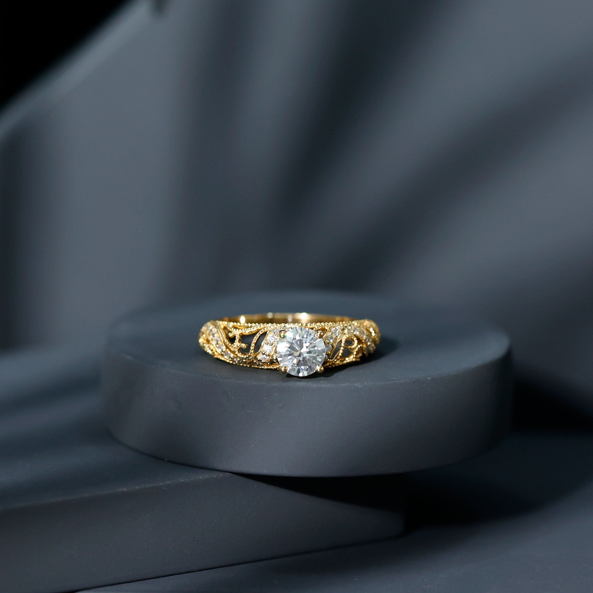 Rosec Jewels-Vintage Inspired 0.98 Carat Moissanite Engagement Ring for Women