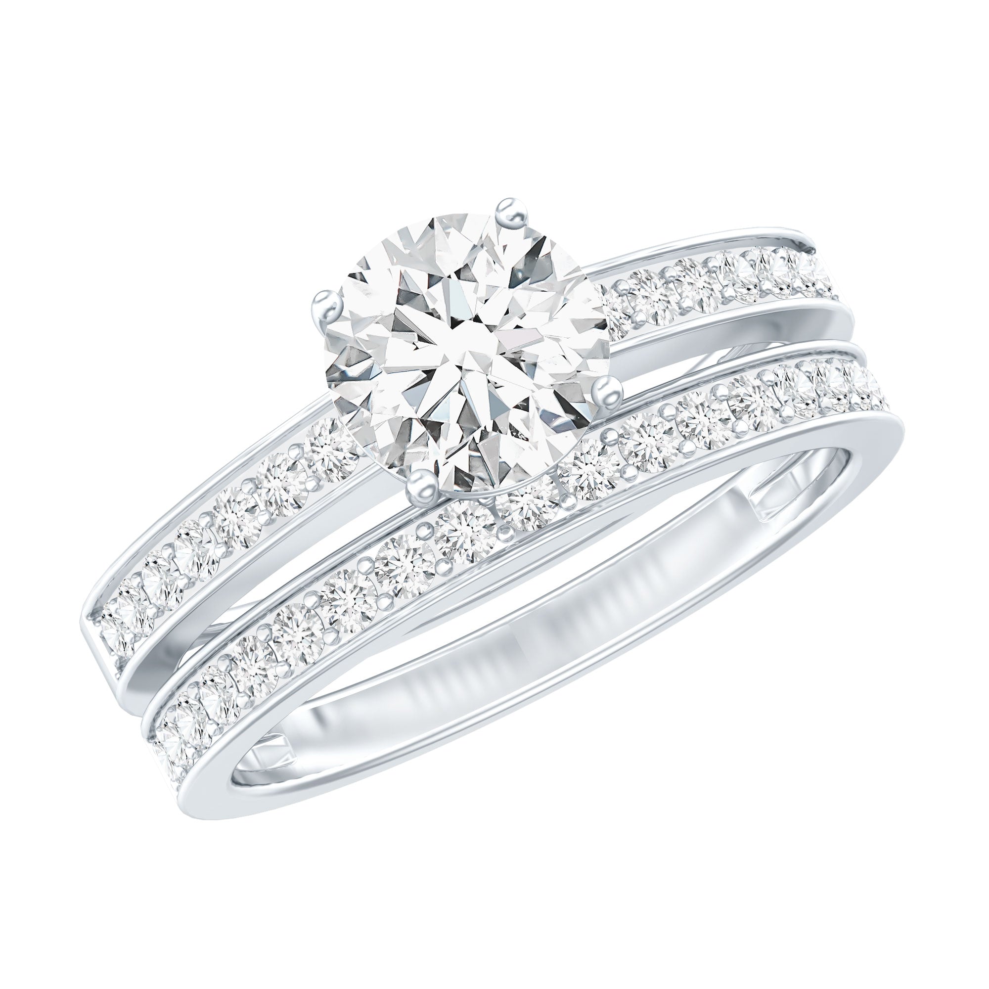 Brilliant Cut Moissanite Round Engagement Ring With Band