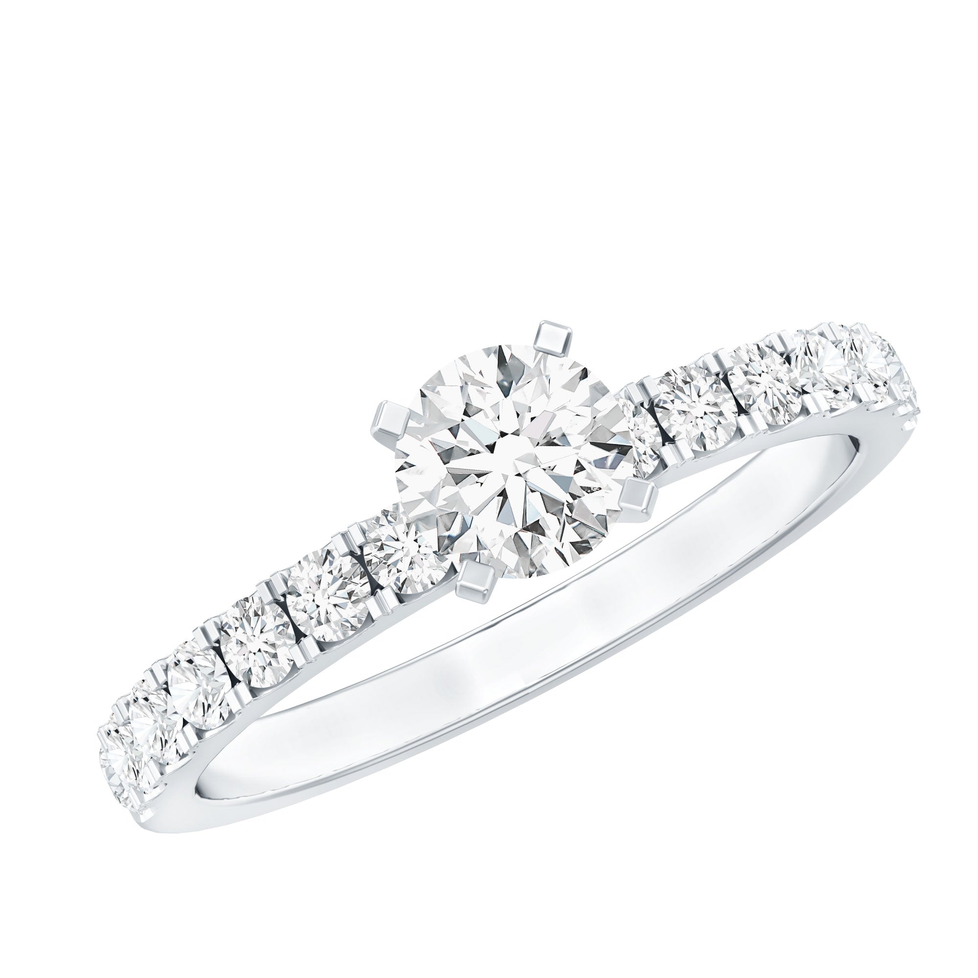 Certified 5 MM Moissanite Traditional Engagement Ring with Side Stones