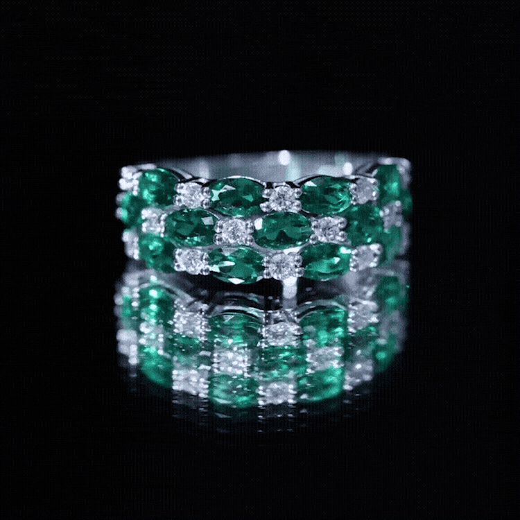 Oval Cut Lab Grown Emerald Statement Wedding Band with Diamond AAAA - Rosec Jewels